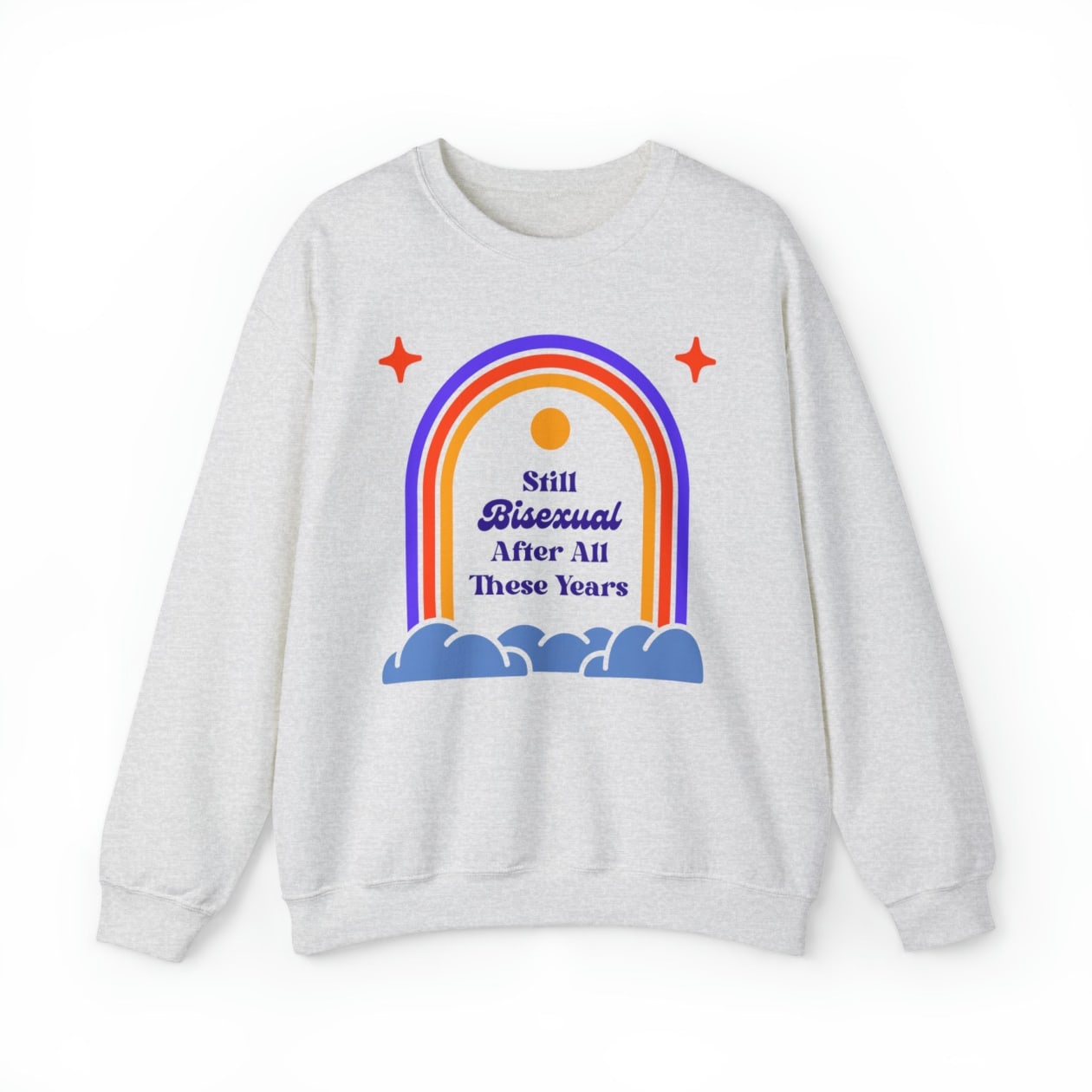 Still Bisexual After All These Years LGBTQ Pride Retro Rainbow Unisex Heavy Blend™ Crewneck Sweatshirt Sizes SM-5XL | Plus Size Available