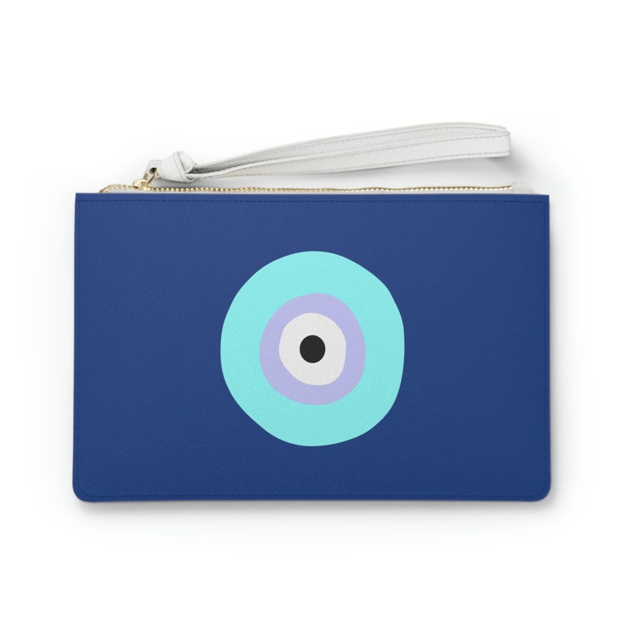 Electric Blue Evil Eye White Clutch | Makeup Bag or Organizer Pouch