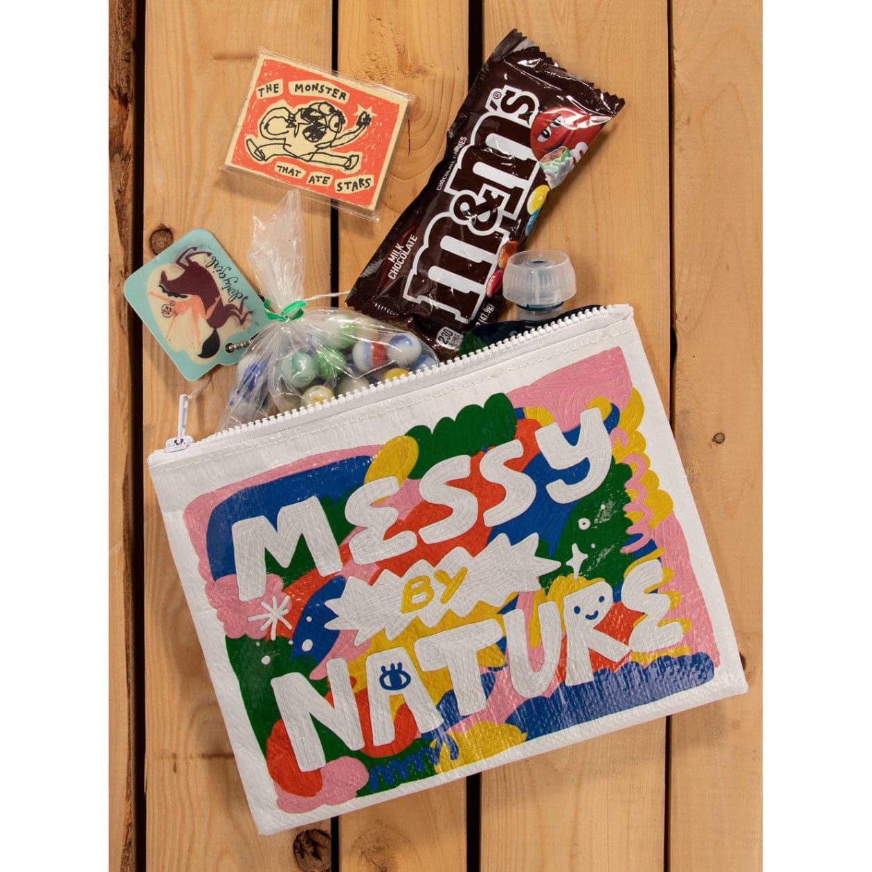 Messy By Nature Zipper Pouch | Recycled Material Case Storage Organizer | 7.25" x 9.5" | BlueQ at GetBullish