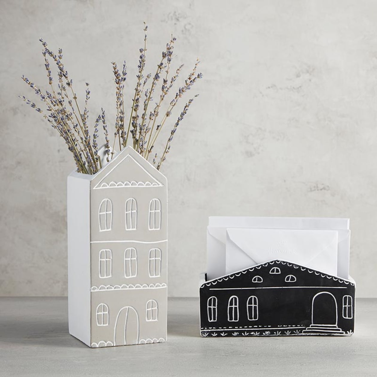 Black House Planter or Letter Holder Long Cement Plant Pot