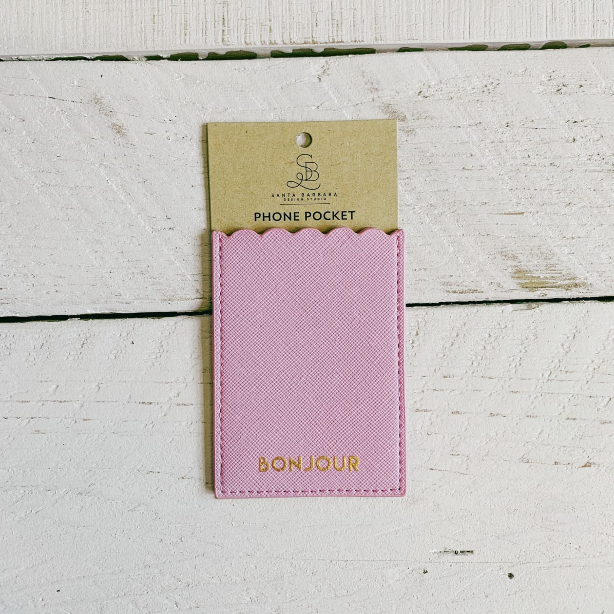 Bonjour Phone Pocket in Pink | Adhesive Pocket 2.5" x 3.5" for Cards or Cash