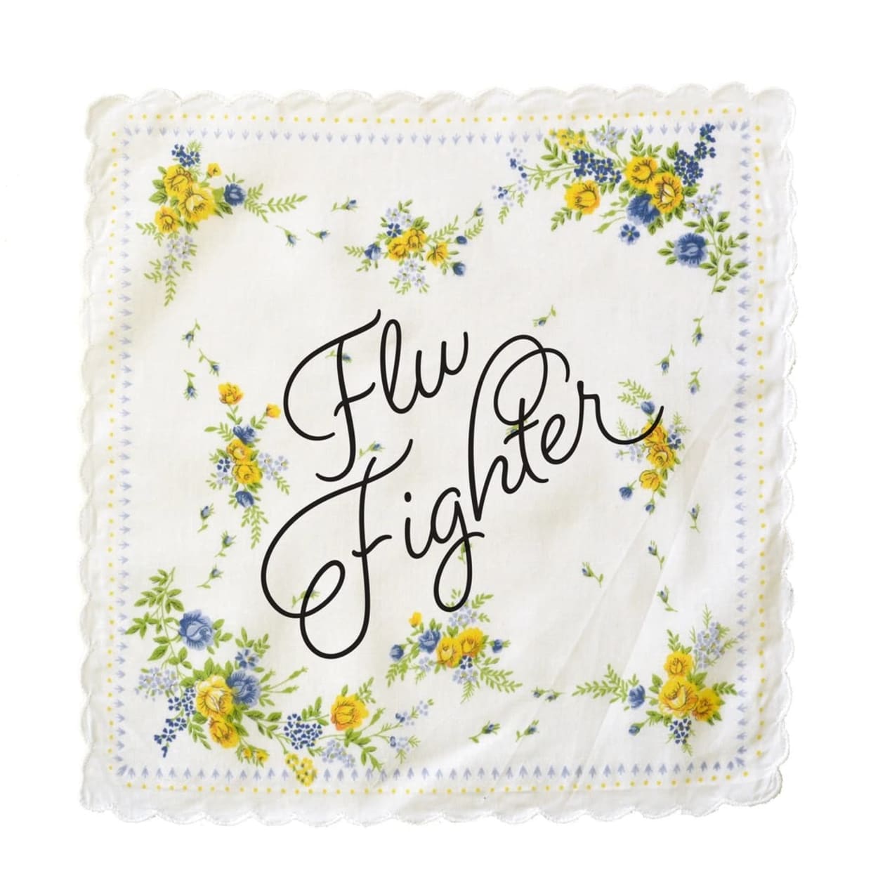 Flu Fighter Hankie Retro Floral Print Cotton Handkerchief