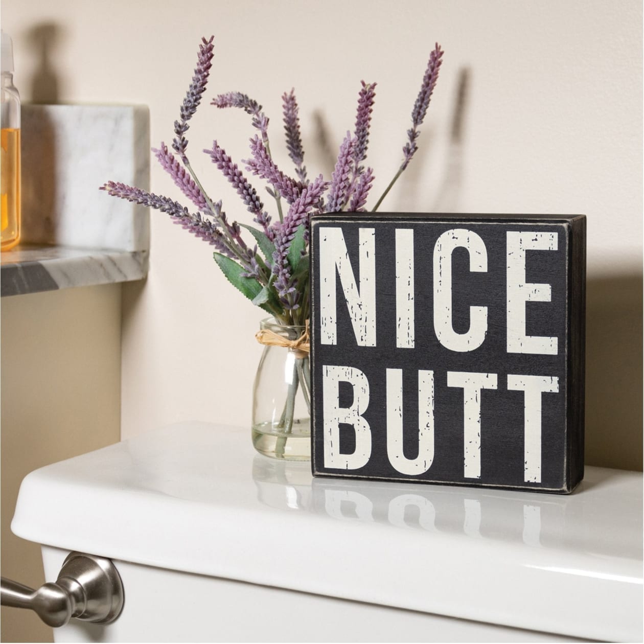 Nice Butt Box Sign | Wood | Funny Sign for Bathroom