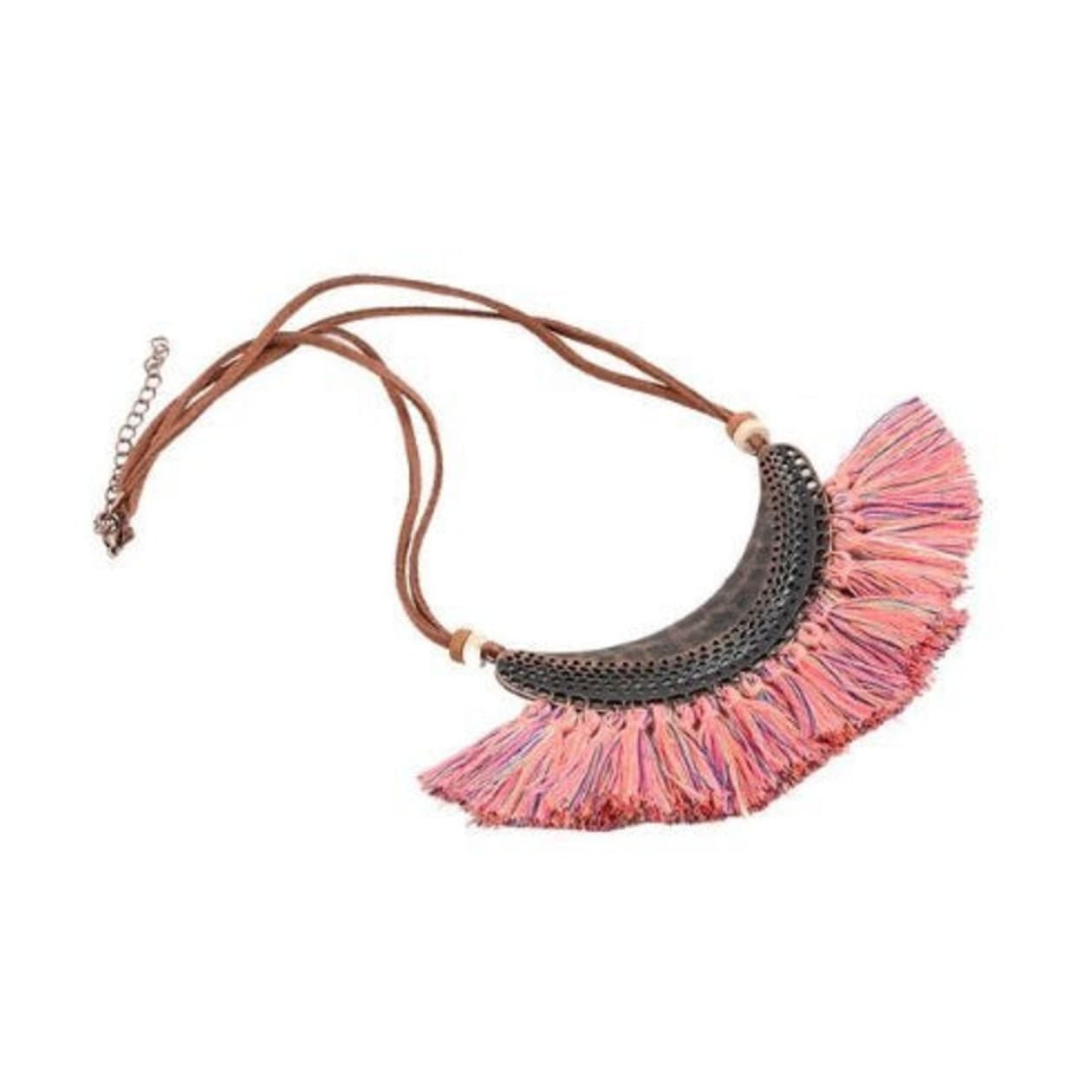 Tassel Bib-Style Statement Necklace (2 Color Options) - Color: Pink Sprinkles