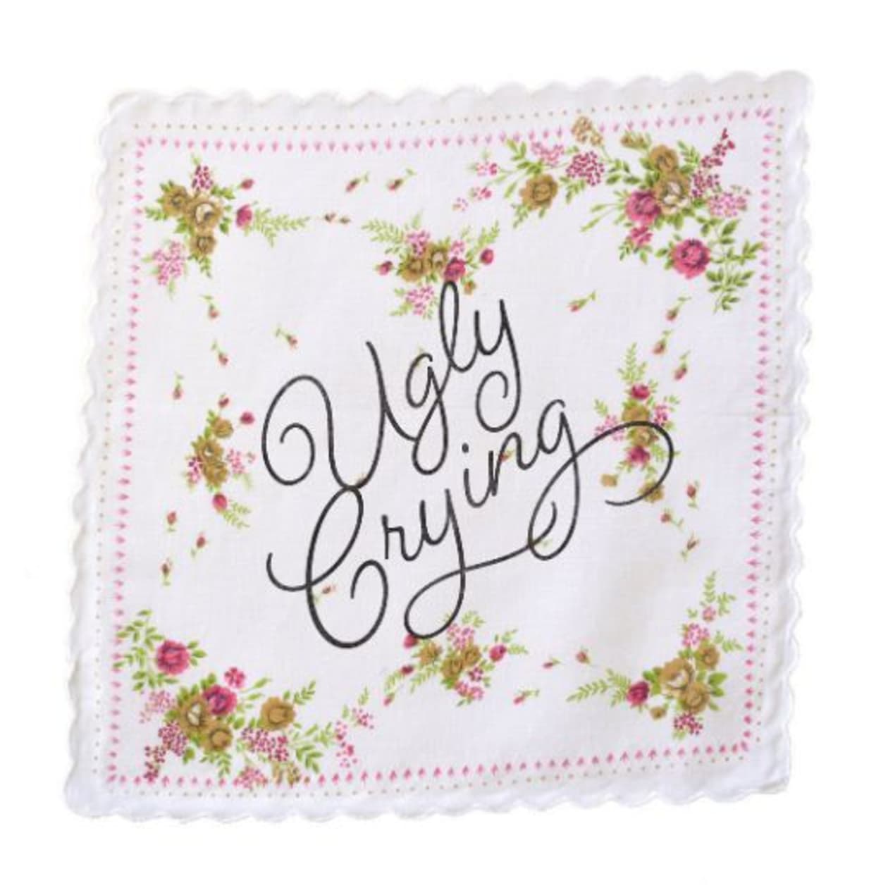 Ugly Crying Hankie Retro Floral Print Cotton Handkerchief