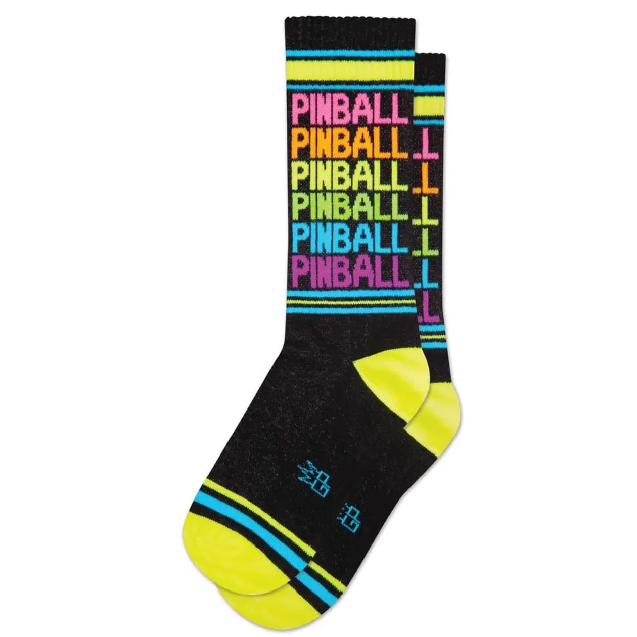 Pinball - Neon Rainbow Gym Crew Socks | Black Cotton Socks | Unisex