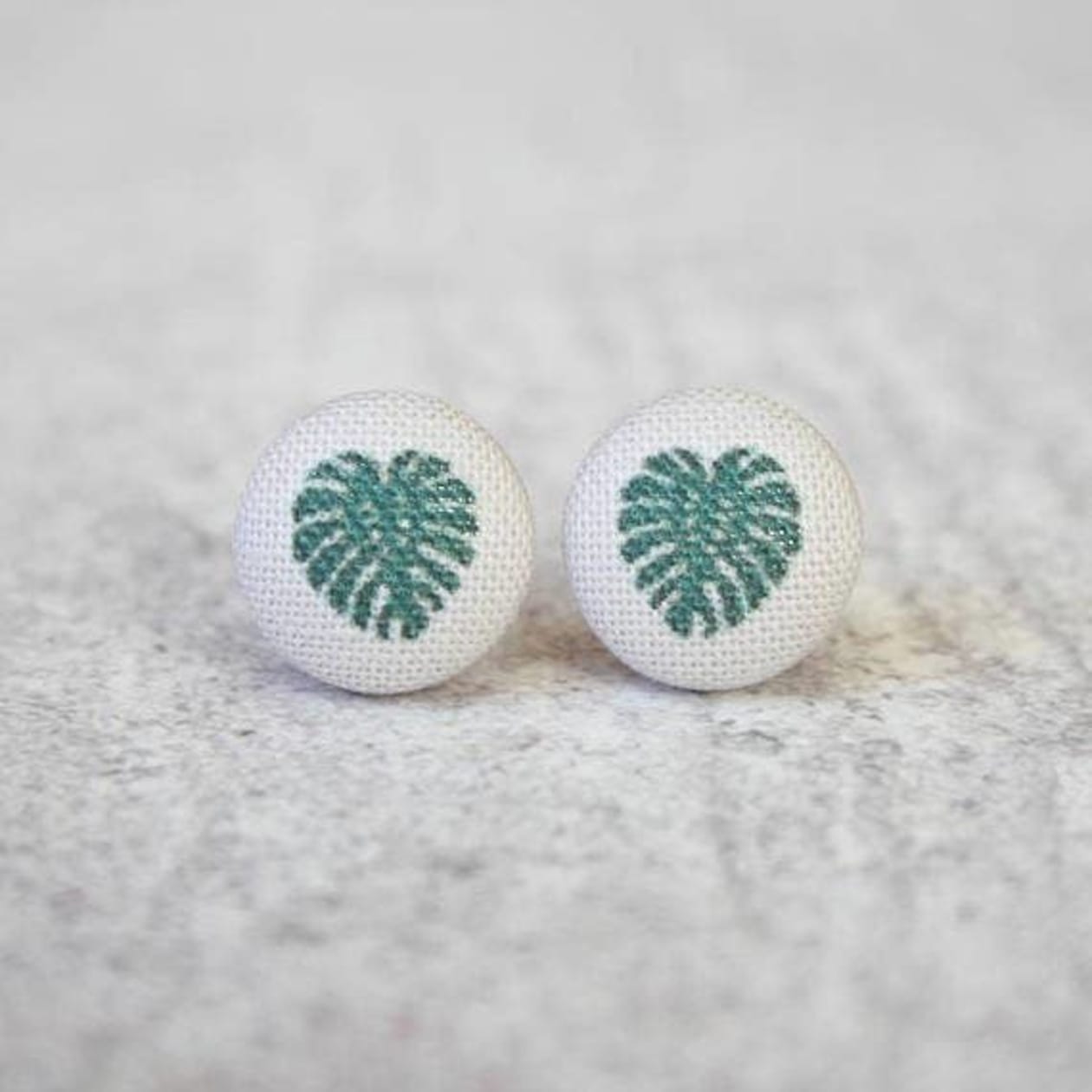 Monstera Fabric Button Earrings | Handmade in the US