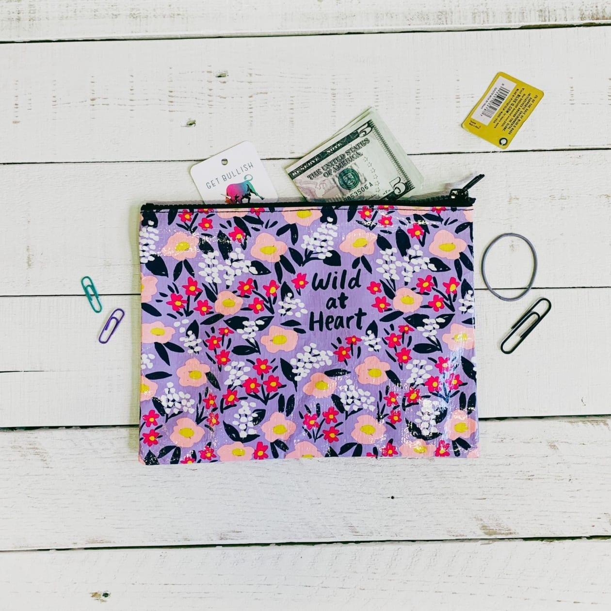 Wild At Heart Floral Recycled Material Zipper Pouch | BlueQ at GetBullish