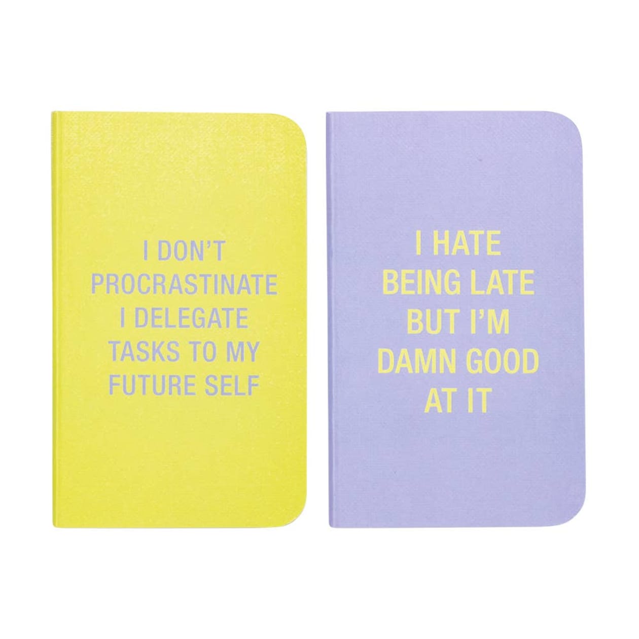 I Don't Procrastinate / I Hate Being Late Note Book Set in Yellow and Lilac