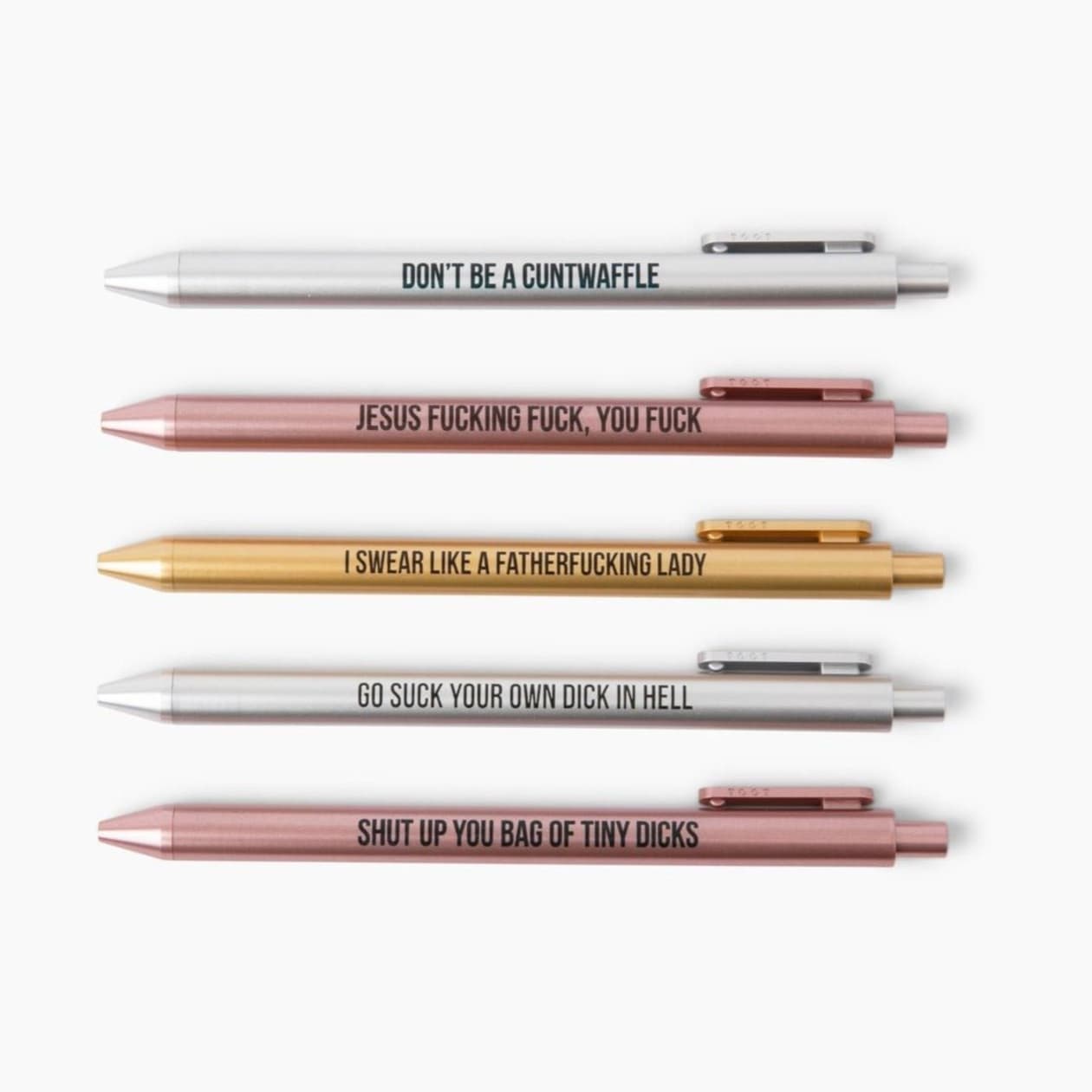 Swear Like a Fatherfucking Lady Pen Set | 5 Sweary Gel Pens | Metallic Barrel Profanity Rude Pens