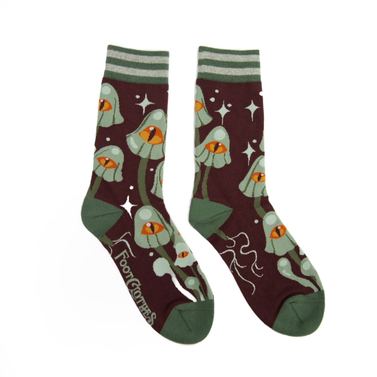 Mystic Mushrooms Crew Socks | Enchanted One-eyed Fungi Footwear