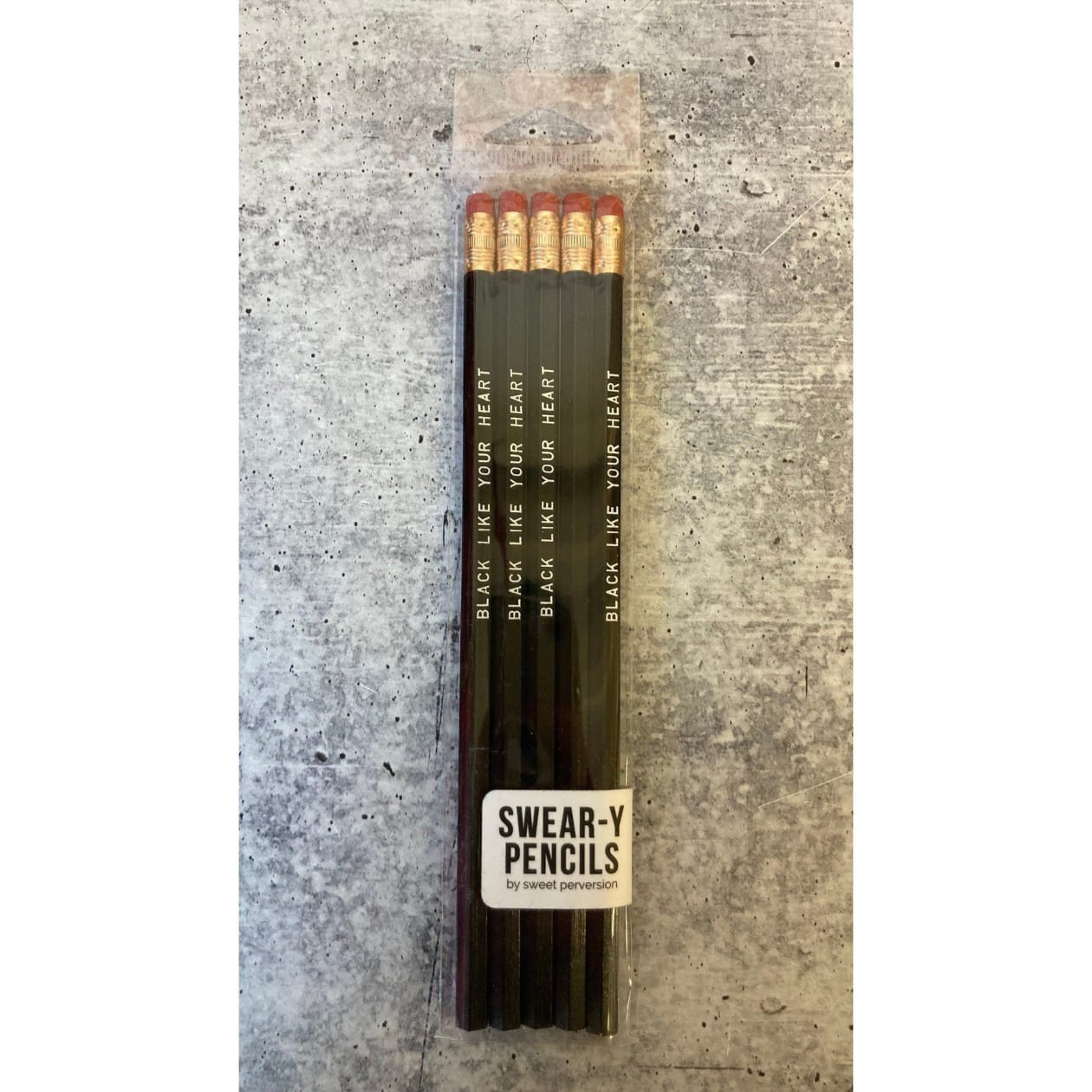 Black Like Your Heart Wooden Pencil Set in Black | Set of 5 Funny Sweary Profanity Pencils