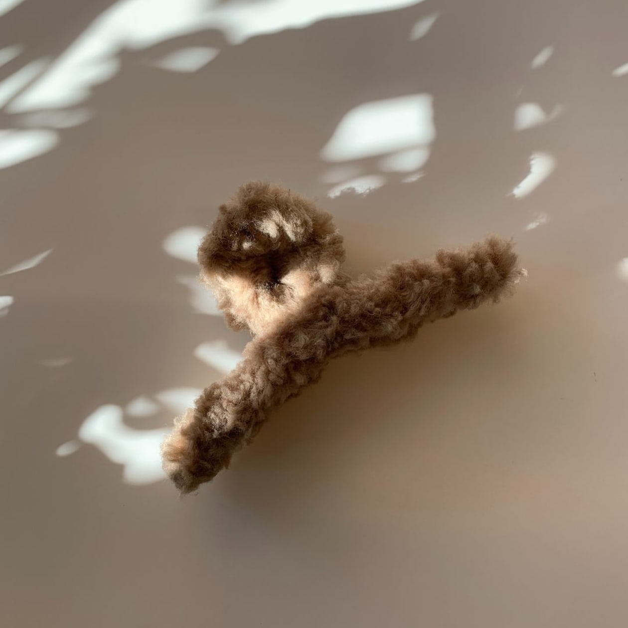 Velvet Claws Hair Clip | Triangle Plush in Teddy Bear Brown Faux Fur | Claw Clip in Velvet Travel Bag