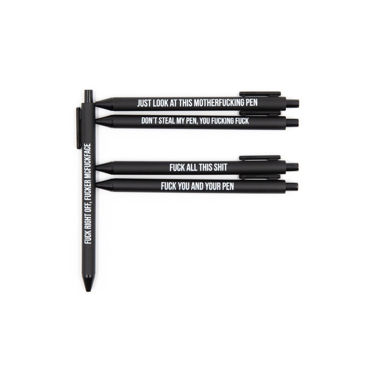 Sweary Fuck Pens Cussing Pen Gift Set - 5 Black Gel Pens Rife with Profanity