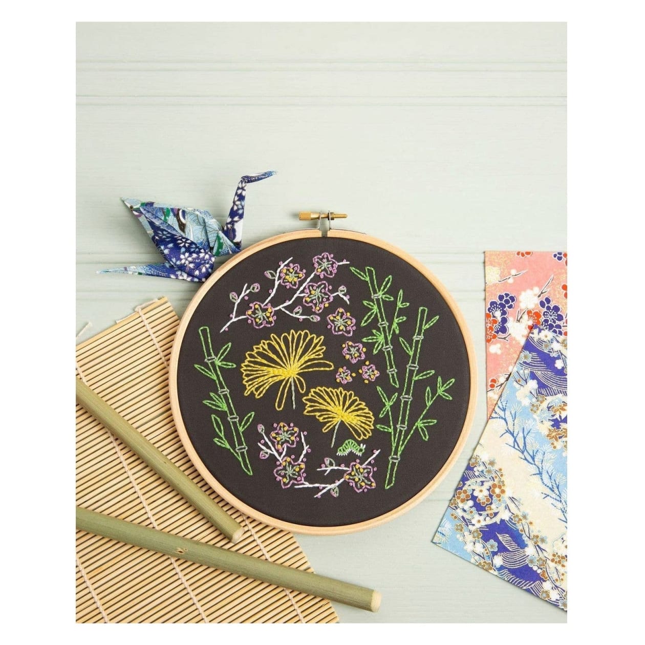 Black Japanese Garden Embroidery Kit | Made in the UK