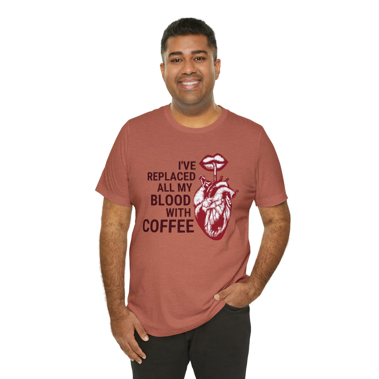 I've Replaced All My Blood With Coffee Jersey Short Sleeve Tee [Multiple Colors and Sizes]