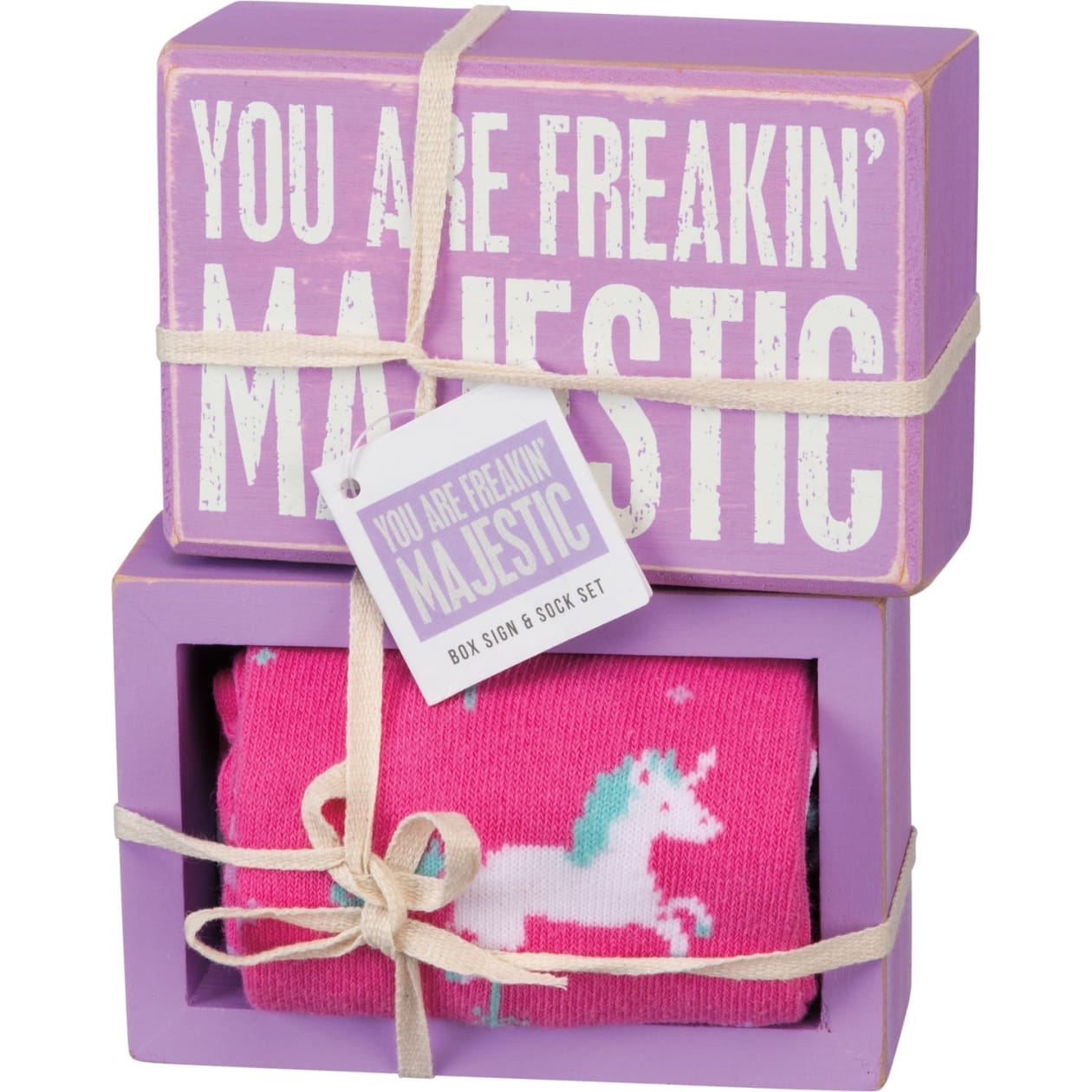 You Are Freakin' Majestic Unicorn Box Sign And Socks Giftable Set | Gift for Her