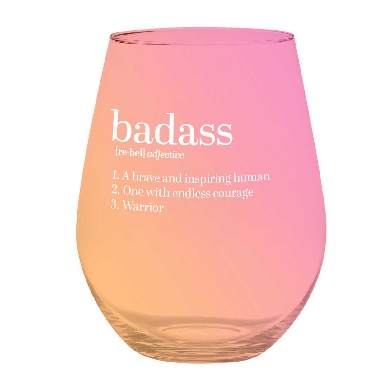 Badass Jumbo Stemless Wine Glass in Orange Pink Ombre | 30 Oz. | Holds an Entire Bottle of Wine