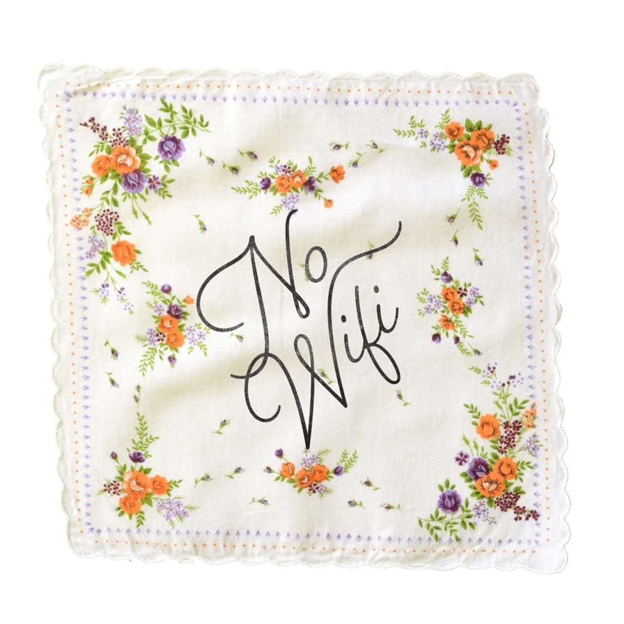 No Wifi Hankie Retro Floral Print Cotton Handkerchief