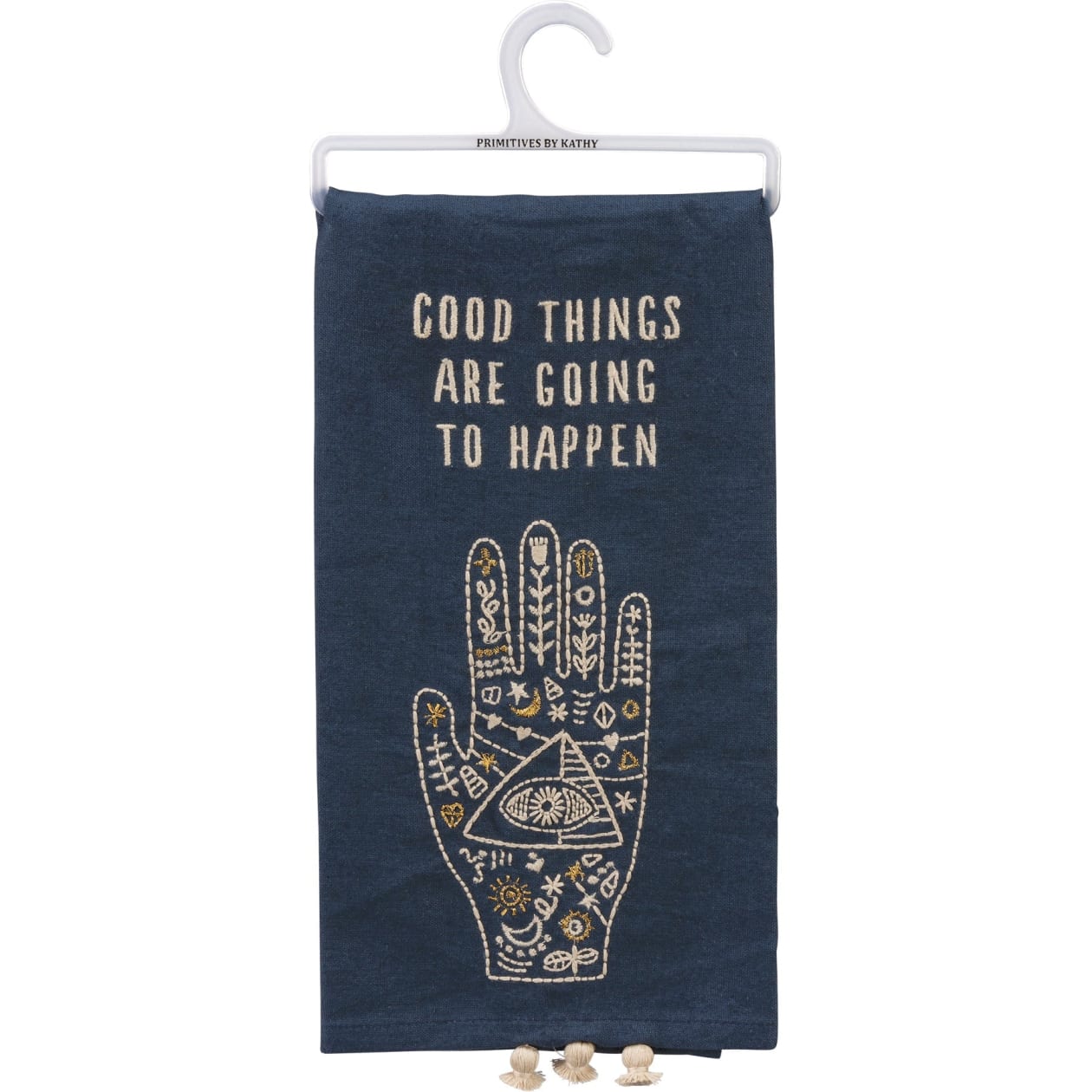 Good Things Are Going To Happen Dish Cloth Towel | Cotton and Linen | Embroidered with Tassels | 20" x 26"