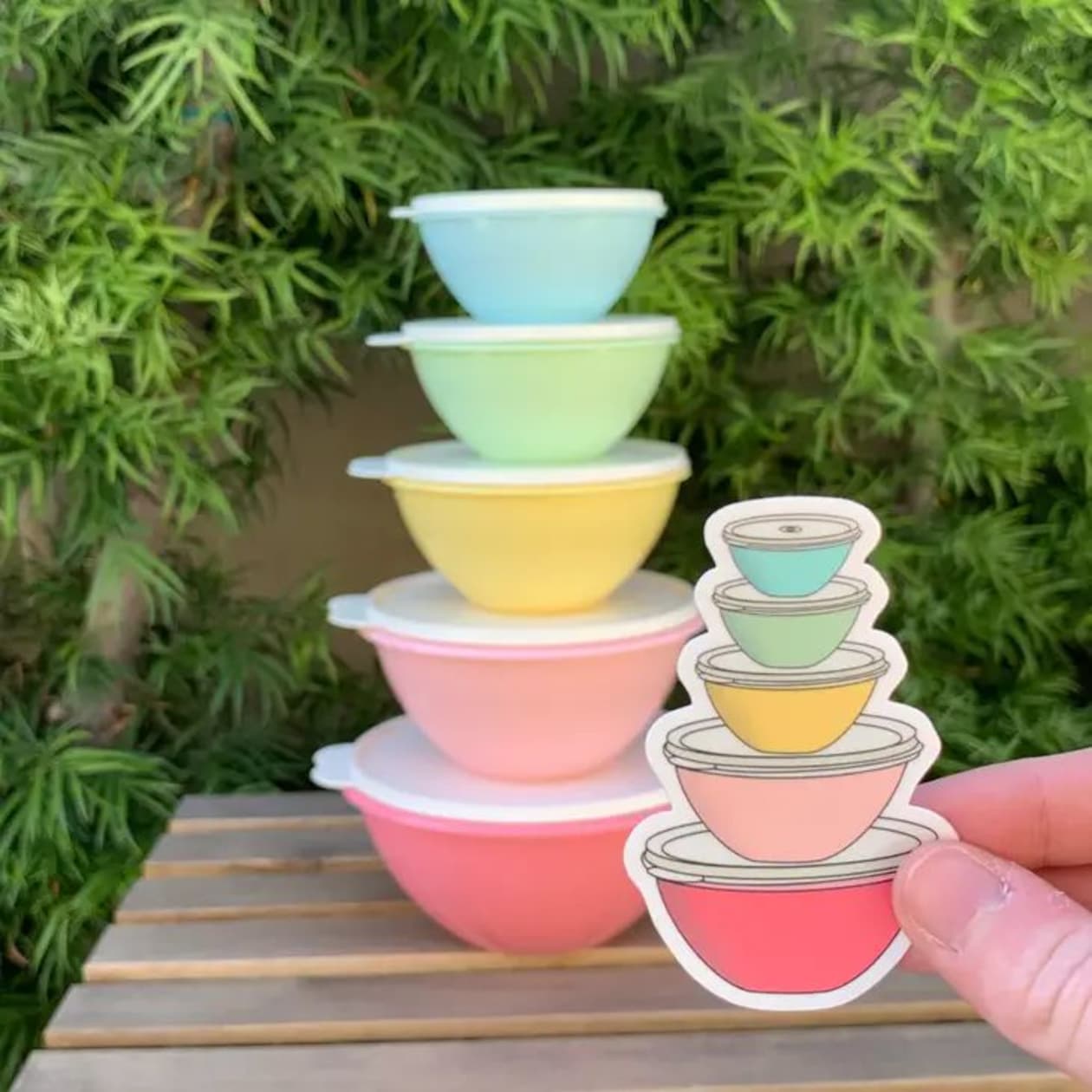 Vintage Pastel Tupperware Wonderlier Bowls Sticker