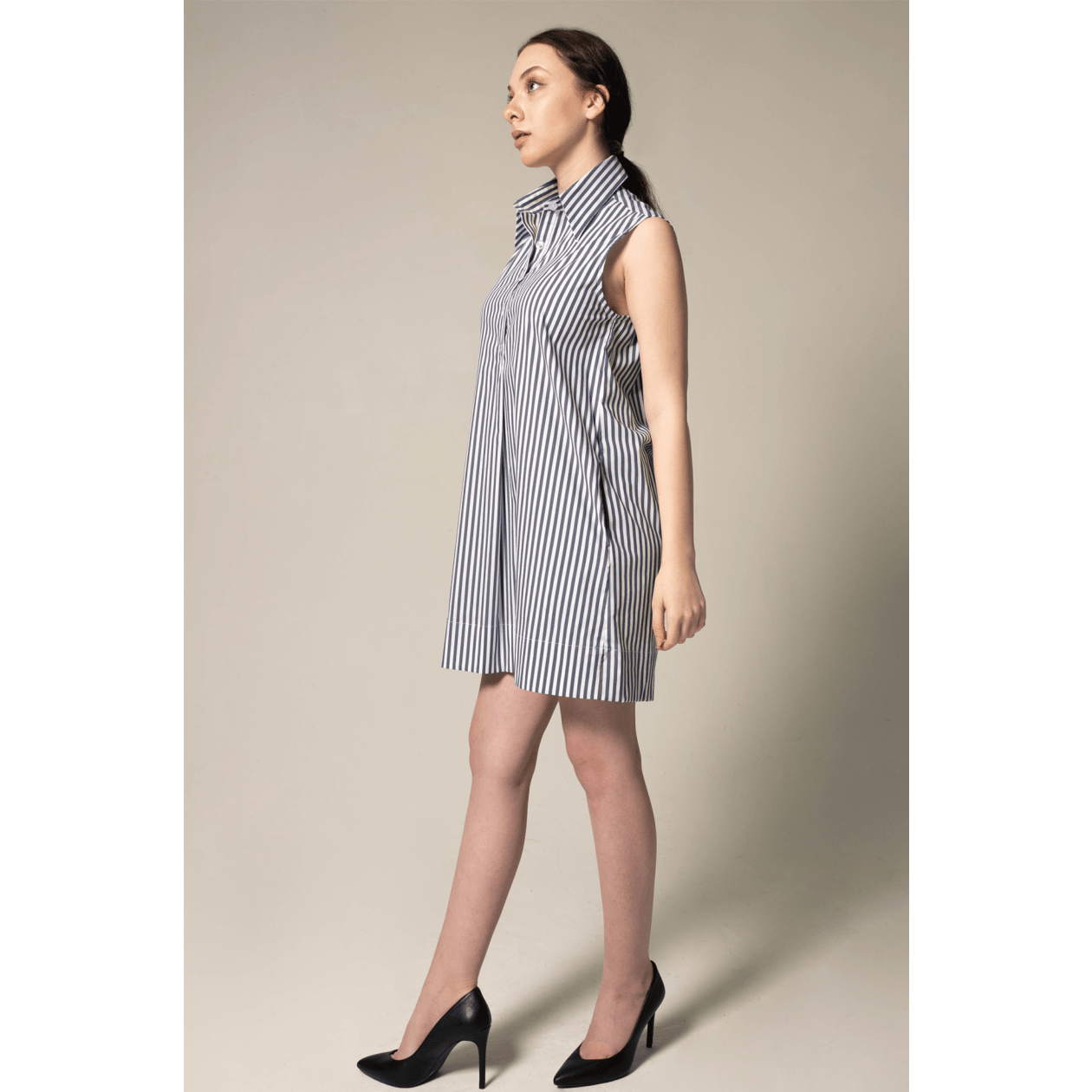 Italian Cotton Blue Stripe Sleeveless Dress