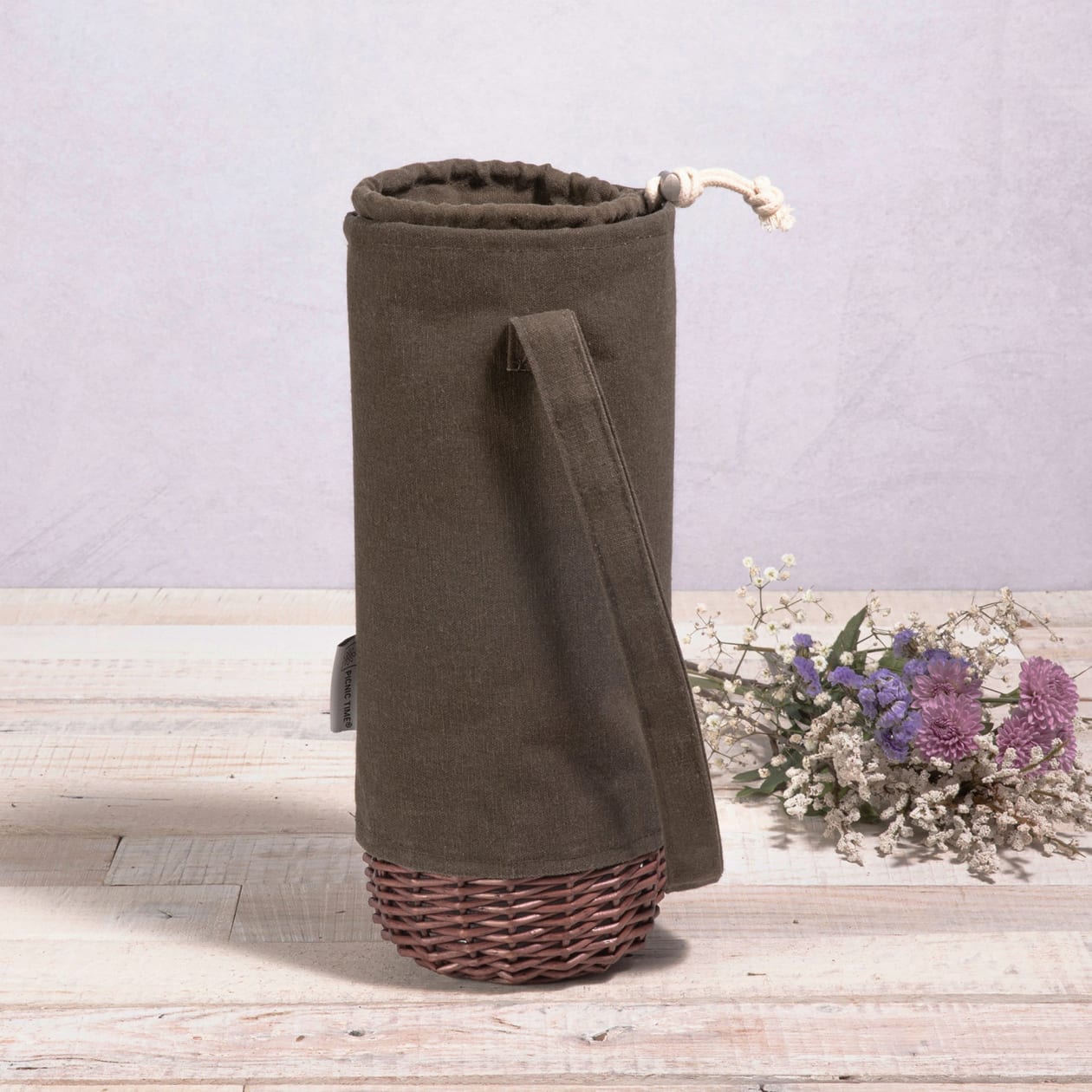 Malbec Insulated Canvas and Willow Wine Bottle Basket