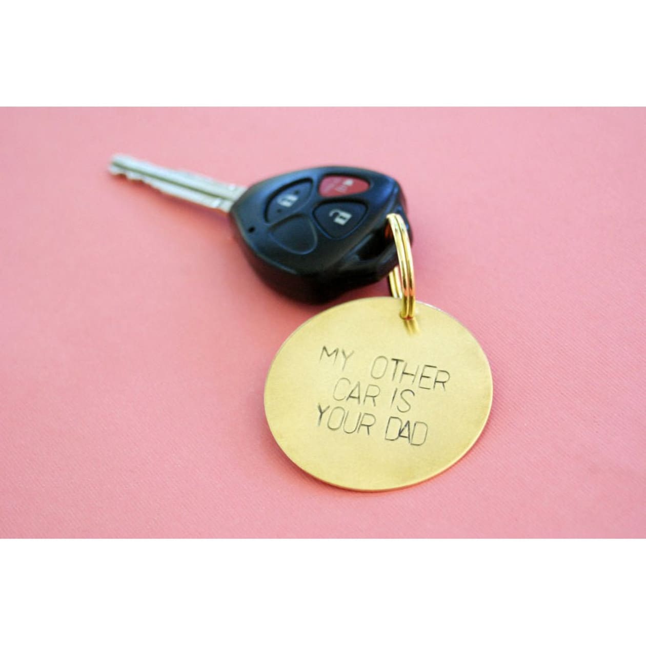 My Other Car Is Your Dad Key Tag | Hand Stamped Brass Keychain