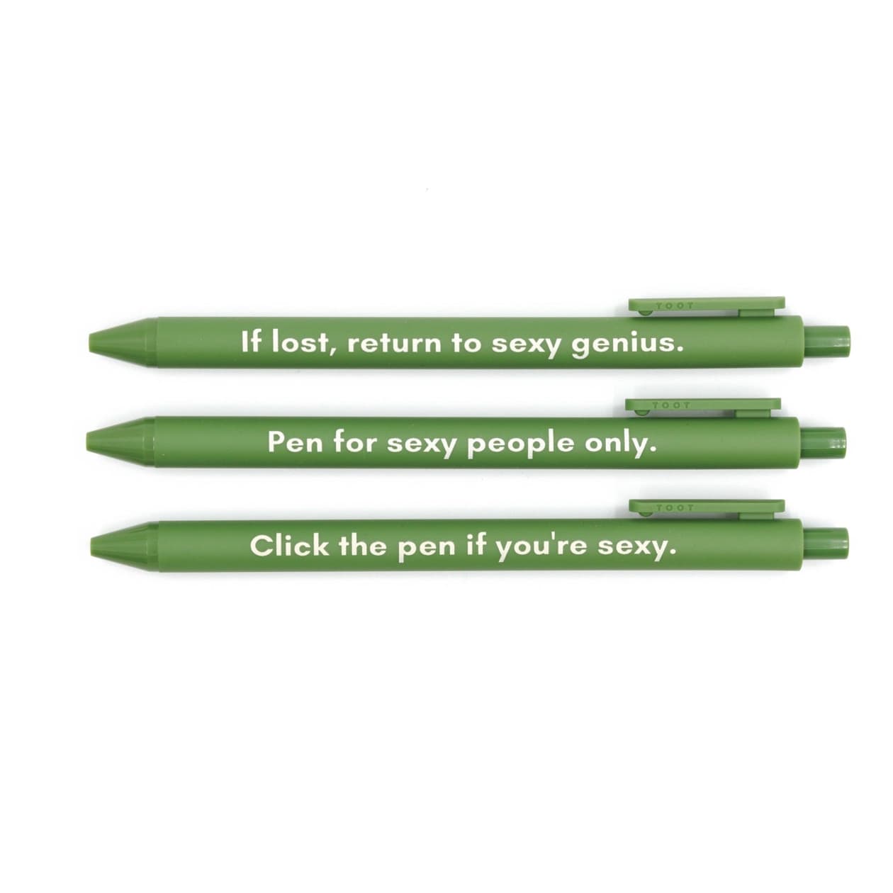 Sexy People Pen Set 🌹 | Gel Click Pen Gift Set | 3 Pens in Olive Green