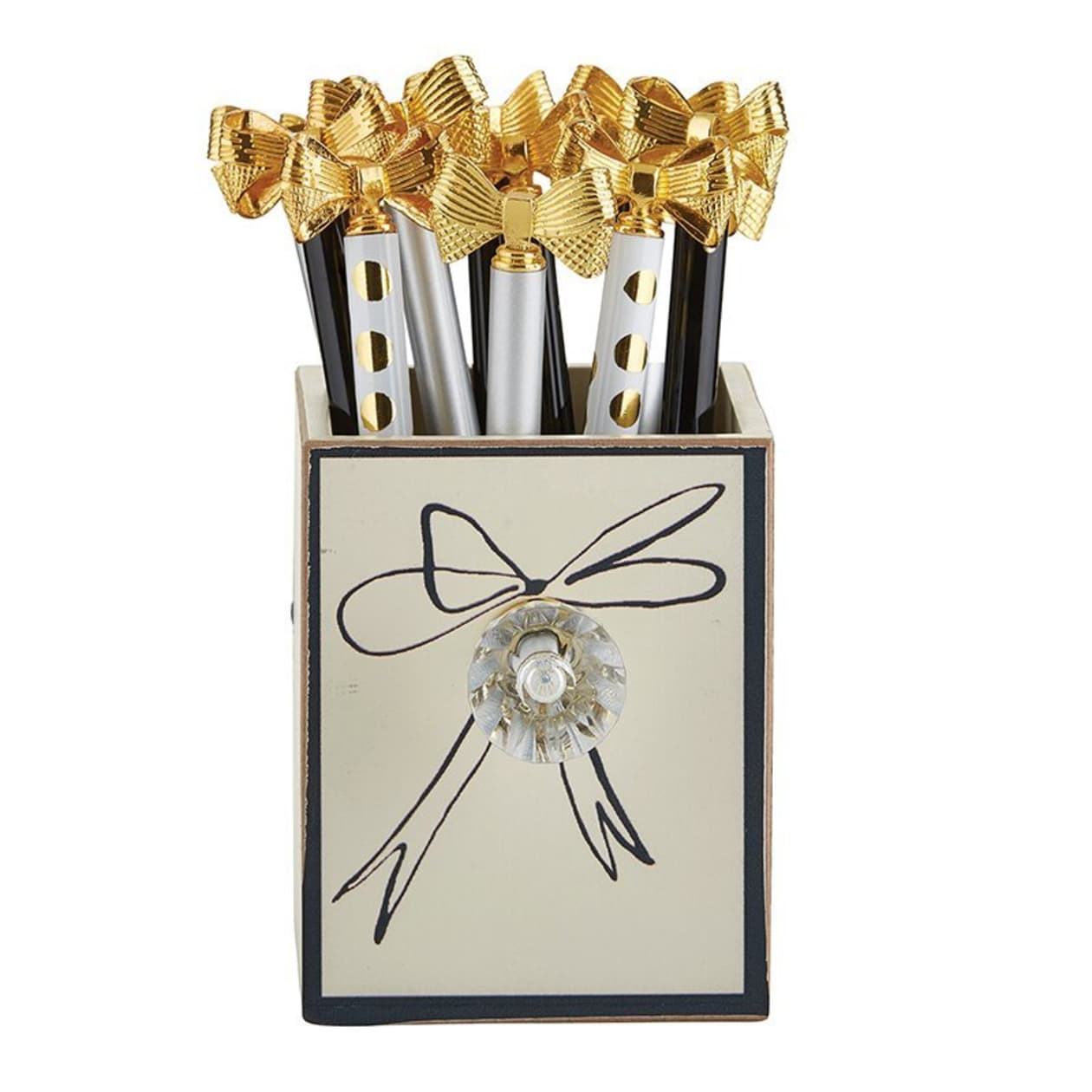 Pretty Refillable Bow Pen |  Black and Metallic Gold Single Pen