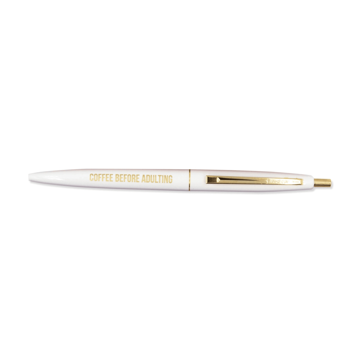 Coffee Before Adulting White Pen with Gold Lettering and Accents