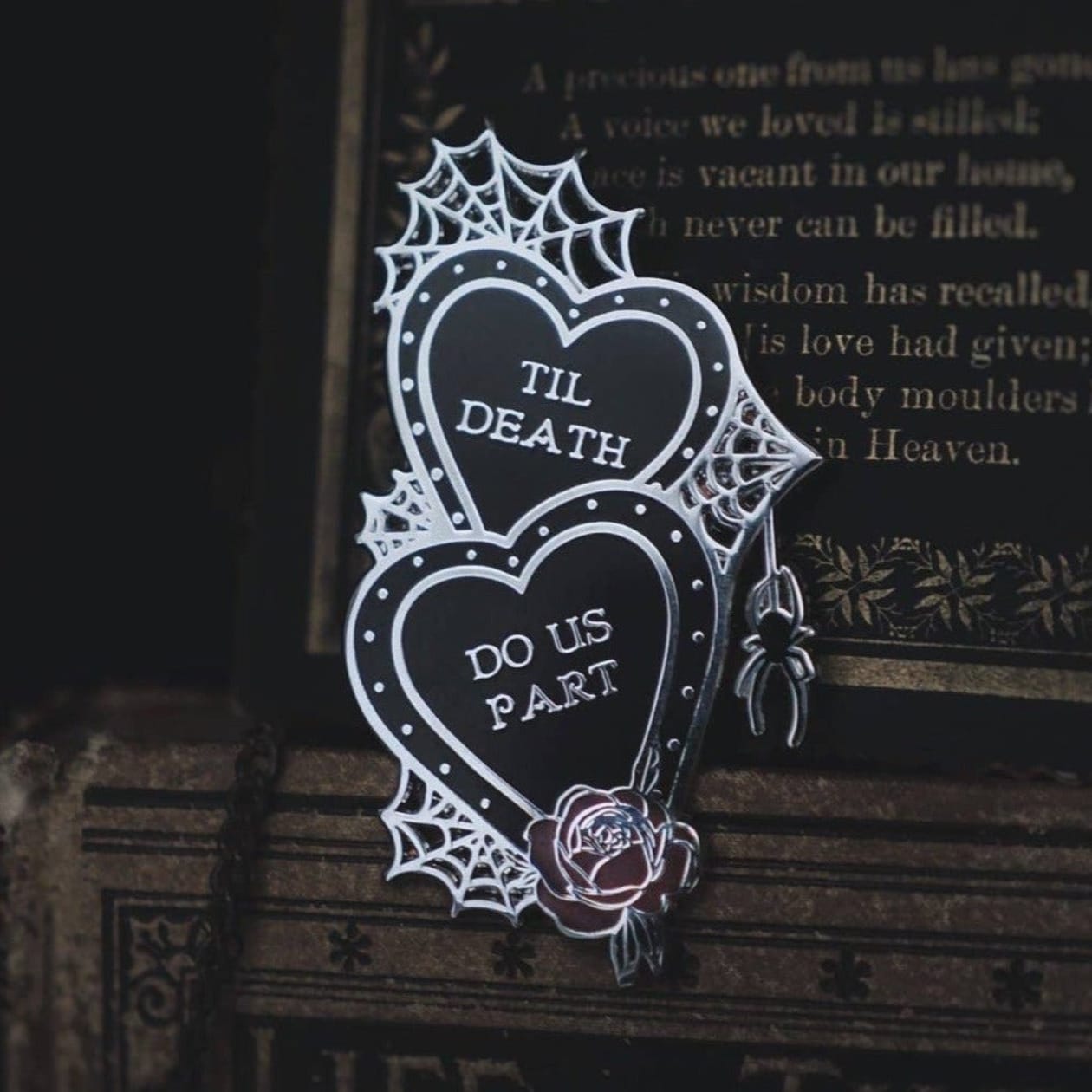 Til Death Do Us Part Pin | Black Heart in Silver Hard Enamel Lapel Pin | 3"