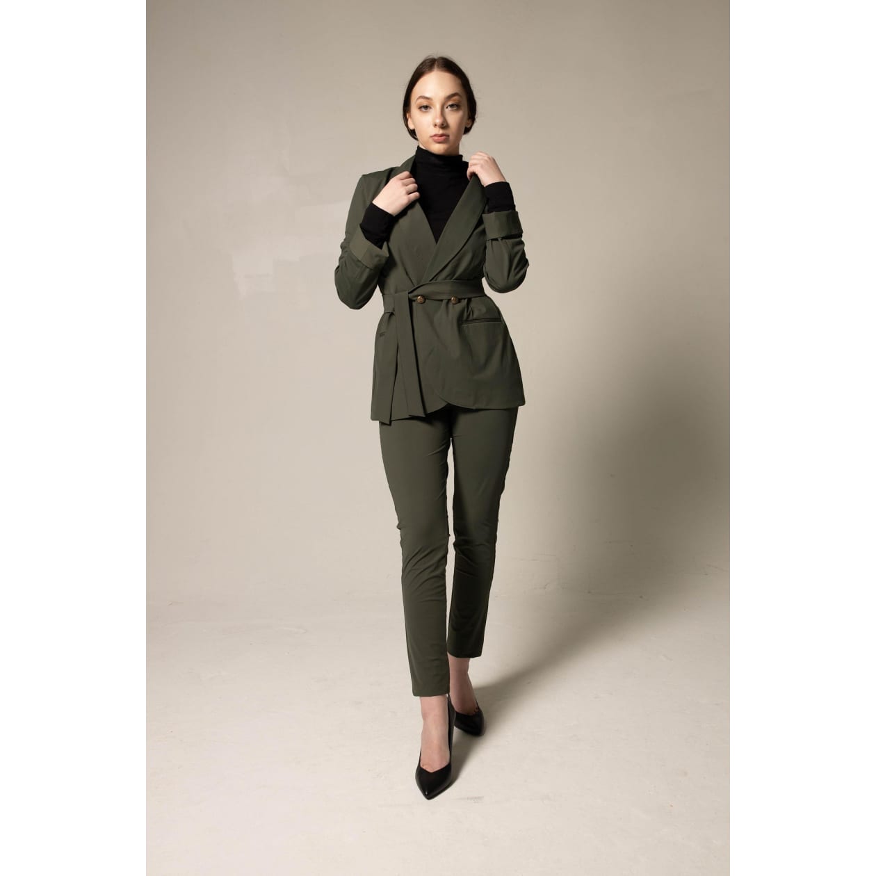 Women's Olive Blazer with Front Buttons