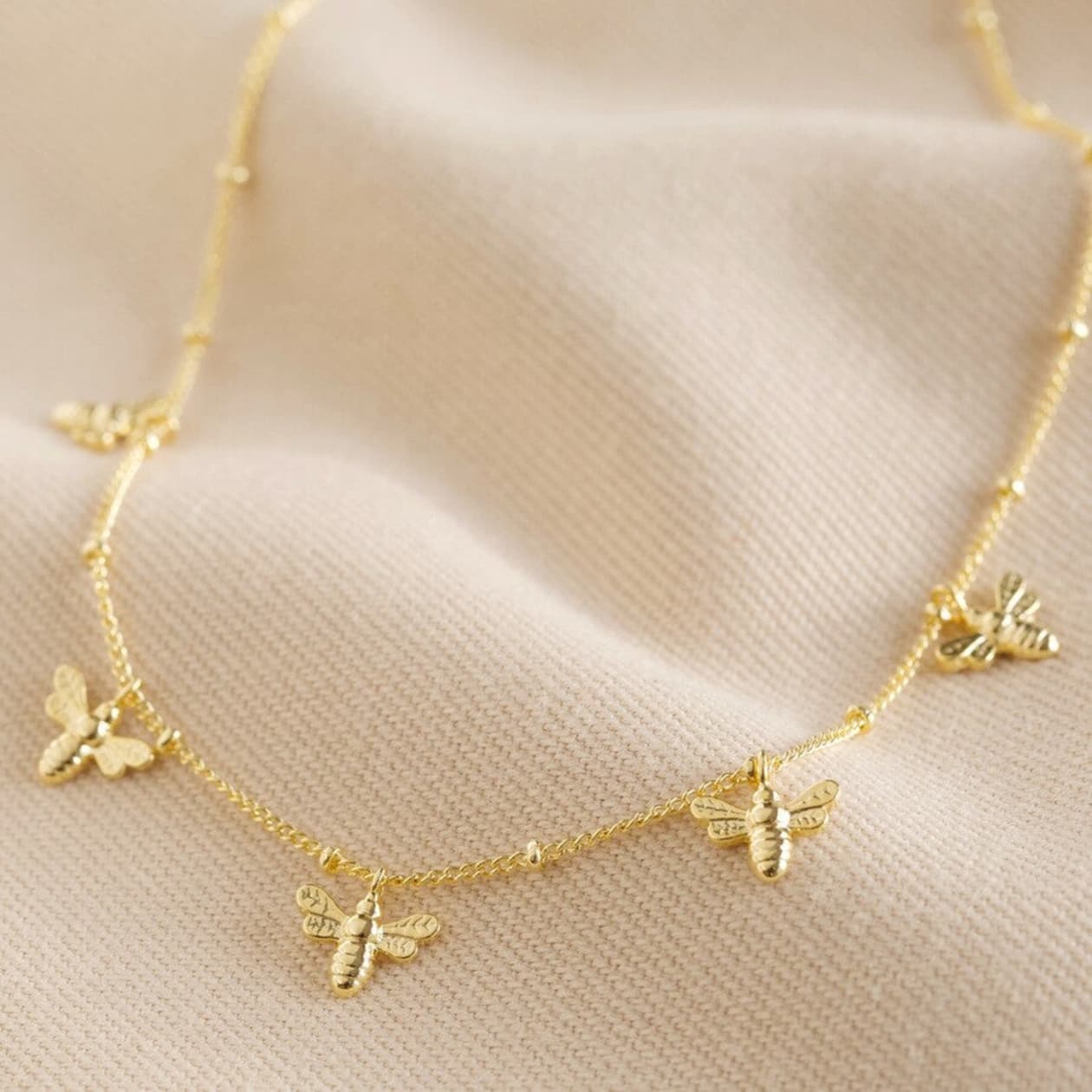 Tiny Bee Charms Necklace in Gold | Designed in the UK | 14K Gold Plated Brass