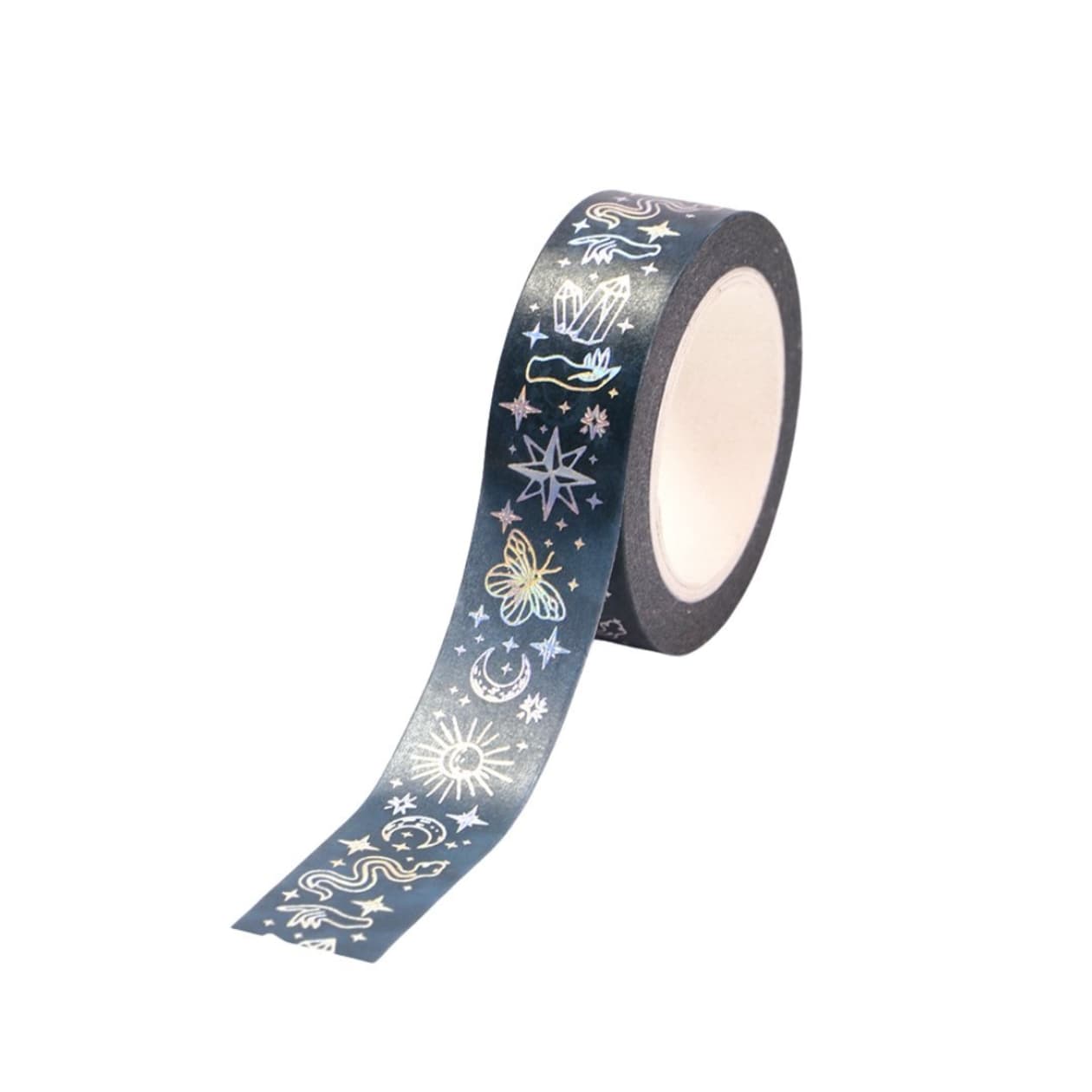 Silver Snake Washi Tape | Snake and Crystal Motif on Black | Gift Wrapping and Craft Tape