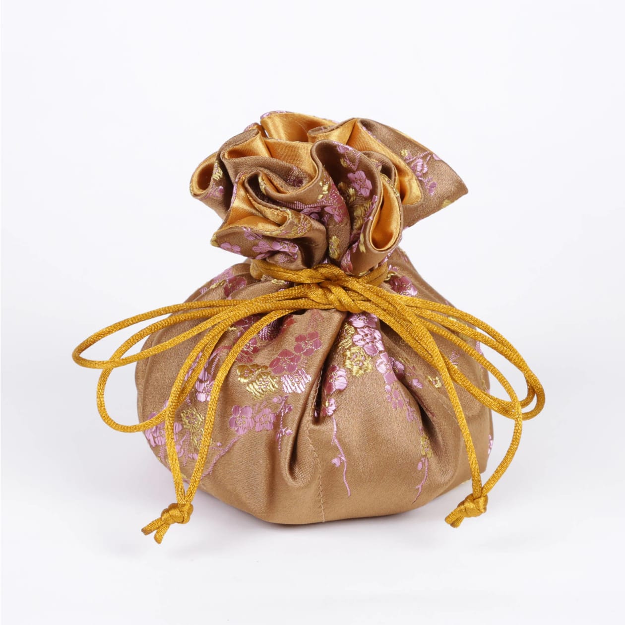 Travel Jewelry Pouch in Cherry Blossom Antique Gold | Fully Lined | 8 Interior Pockets