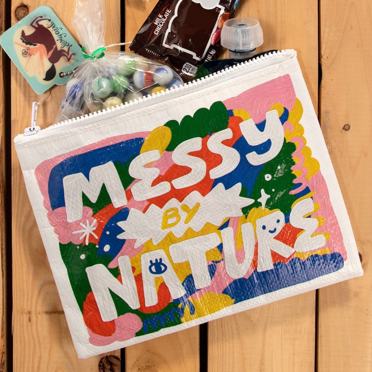 Messy By Nature Zipper Pouch | Recycled Material Case Storage Organizer | 7.25" x 9.5" | BlueQ at GetBullish