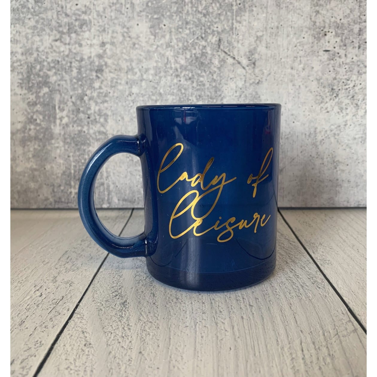 Lady of Leisure Single-Wall Glass Mug in Dark Blue Tinted Glass and Gold | 10 oz.