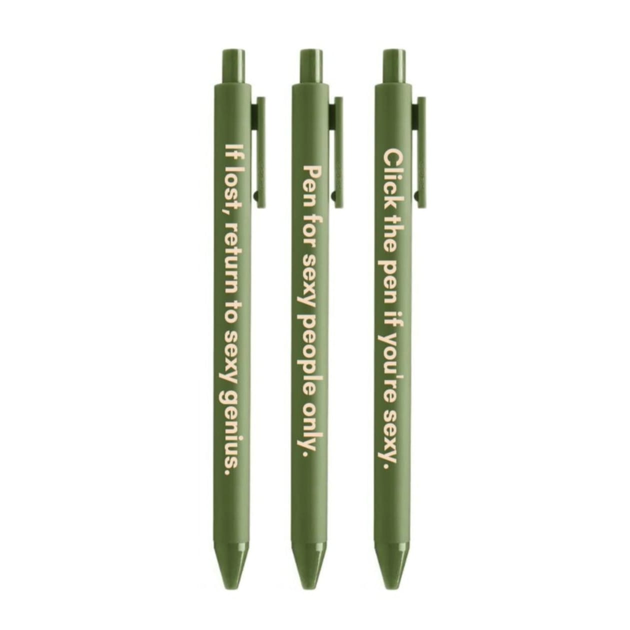 Sexy People Pen Set 🌹 | Gel Click Pen Gift Set | 3 Pens in Olive Green