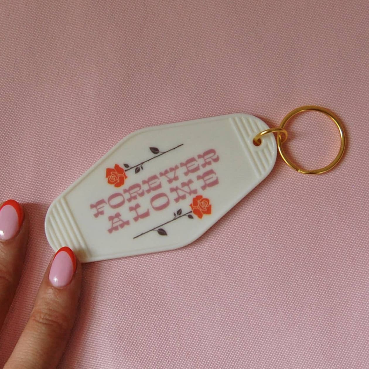 Forever Alone Motel Style Keychain in Pink