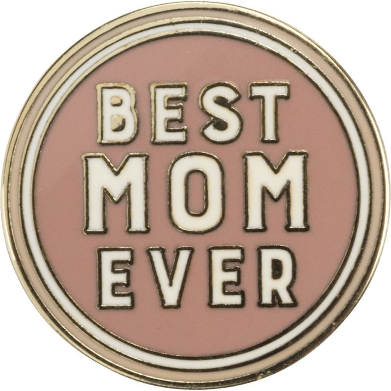 The Best Mom Ever Round Pink Enamel Pin on Gift Card