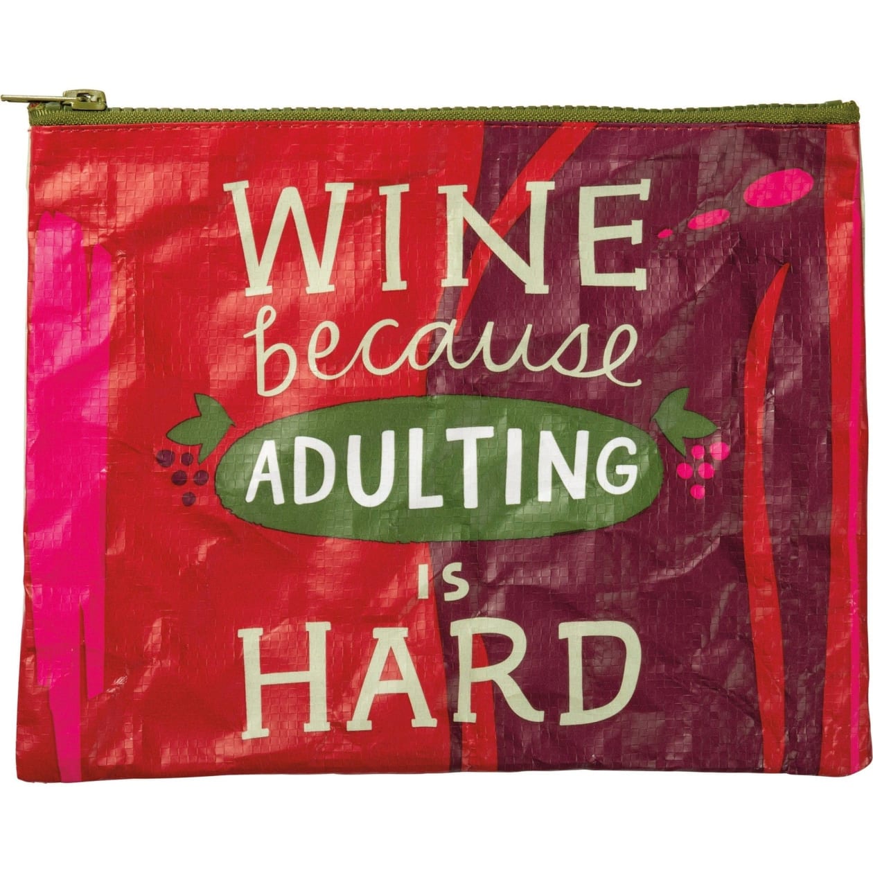 Wine Because Adulting Is Hard Zipper Pouch 9.5" x 7"