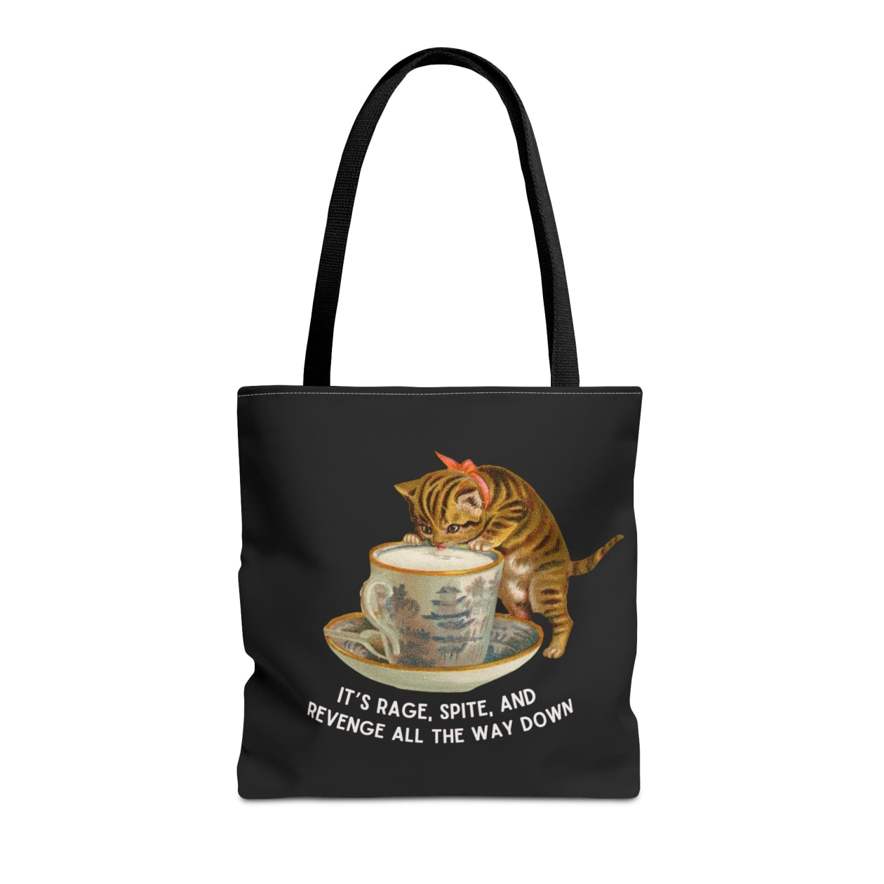 It's Rage, Spite, and Revenge All the Way Down Cat Tote Bag in Black | 16" x 16" - Color: Black, Size: 16" × 16''