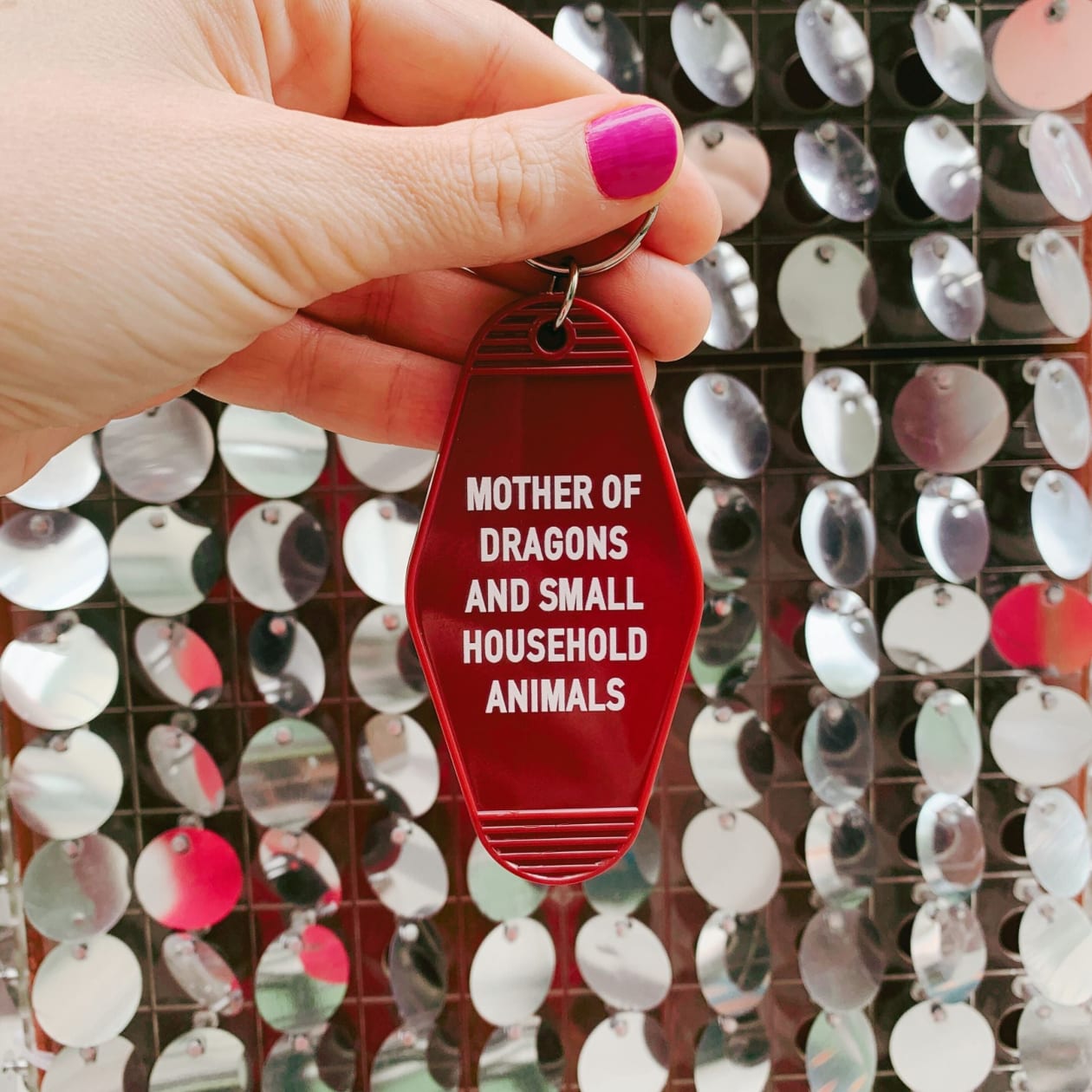 Mother of Dragons and Small Household Animals Motel Style Keychain in Dark Red