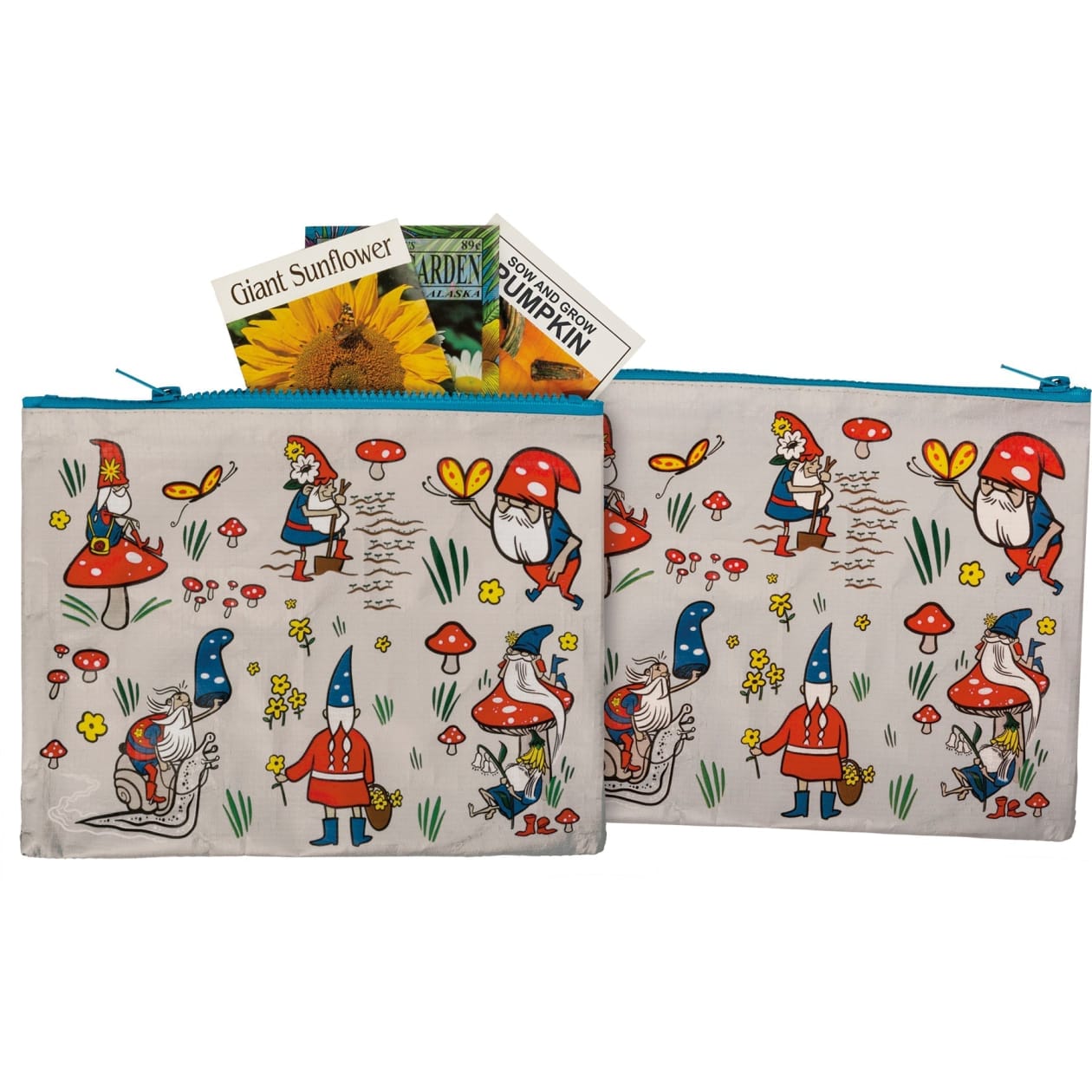 Gnomes Recycled Material Cute/Cool/Unique Zipper Pouch/Bag/Clutch/Cosmetic Bag | 9.5" x 7"