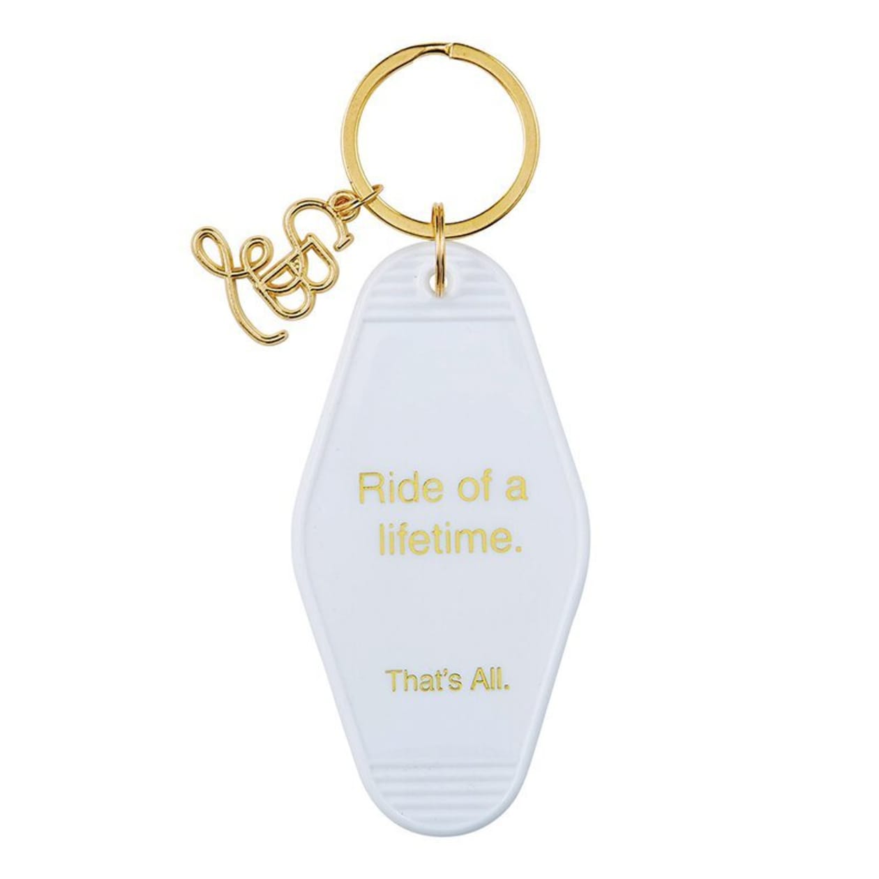 Ride of a Lifetime Motel Style Keychain in White with Gold Hardware