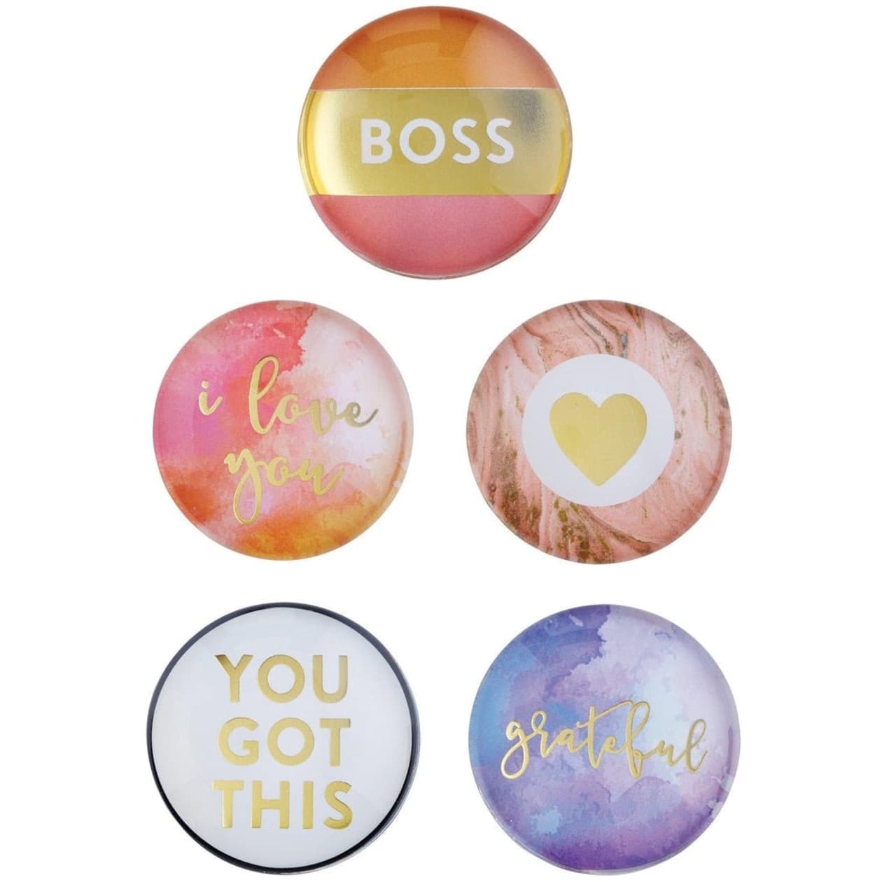 Round Glass Magnets | Metallic Gold Text | 10 Options Mix and Match