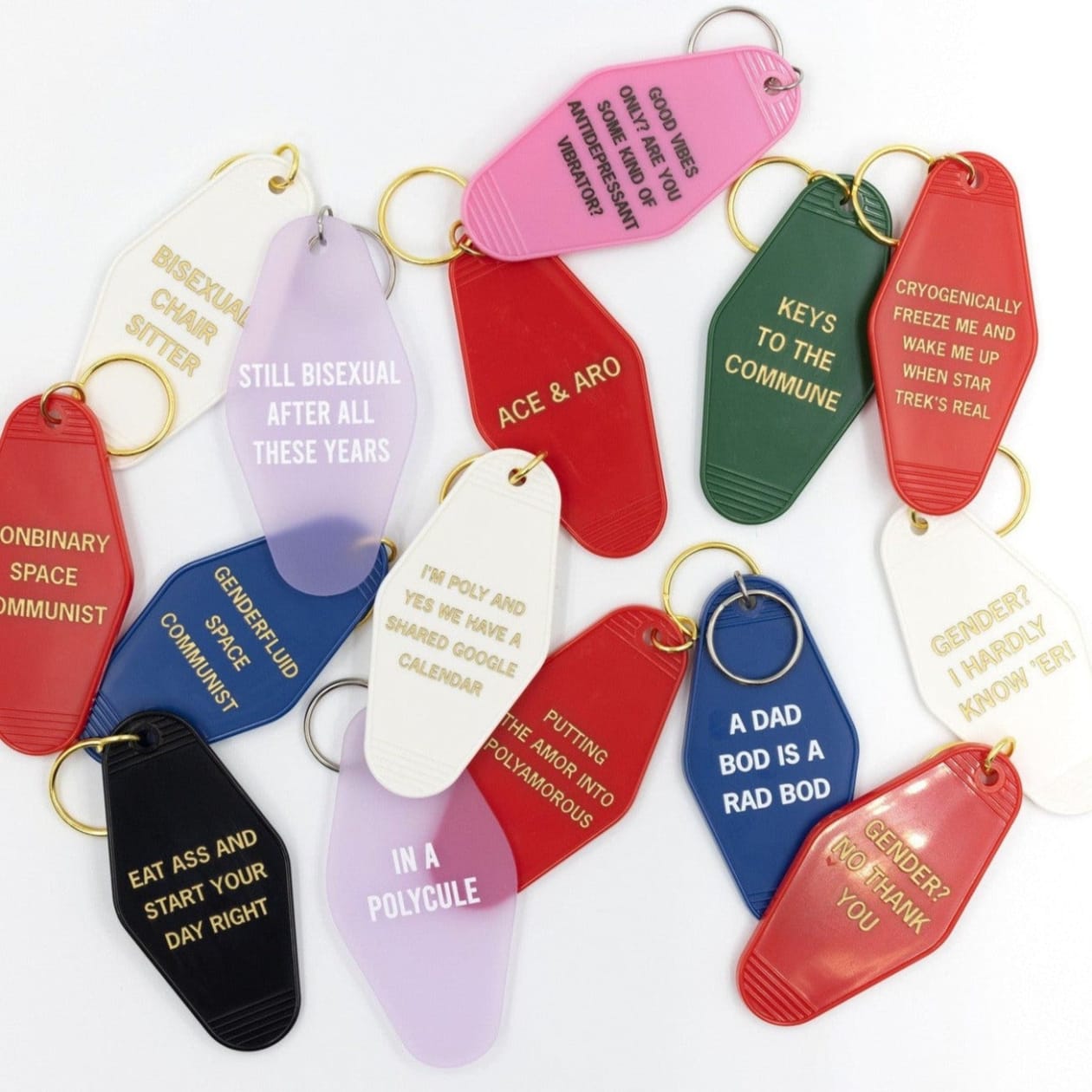 I'm Poly and Yes We Have a Shared Google Calendar Motel Style Keychain in White and Gold | Polyamory Themed Funny Key Tag