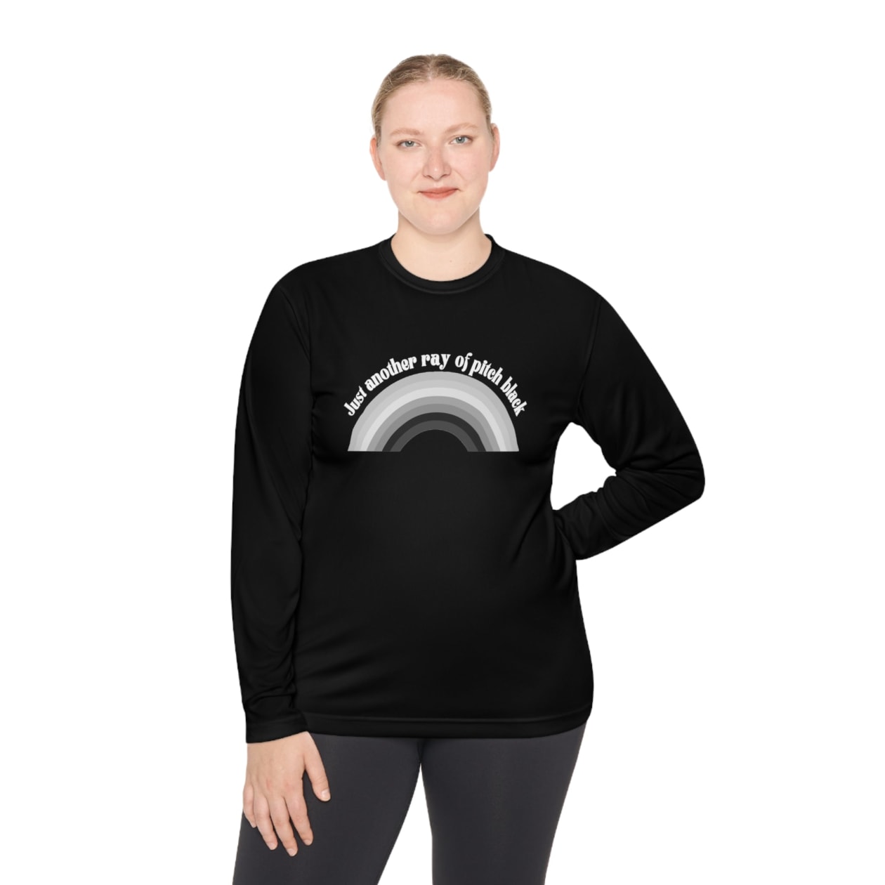 Just Another Ray of Pitch Black Unisex Lightweight Long Sleeve Tee (Sizes through 4X) - Color: Black, Size: XS
