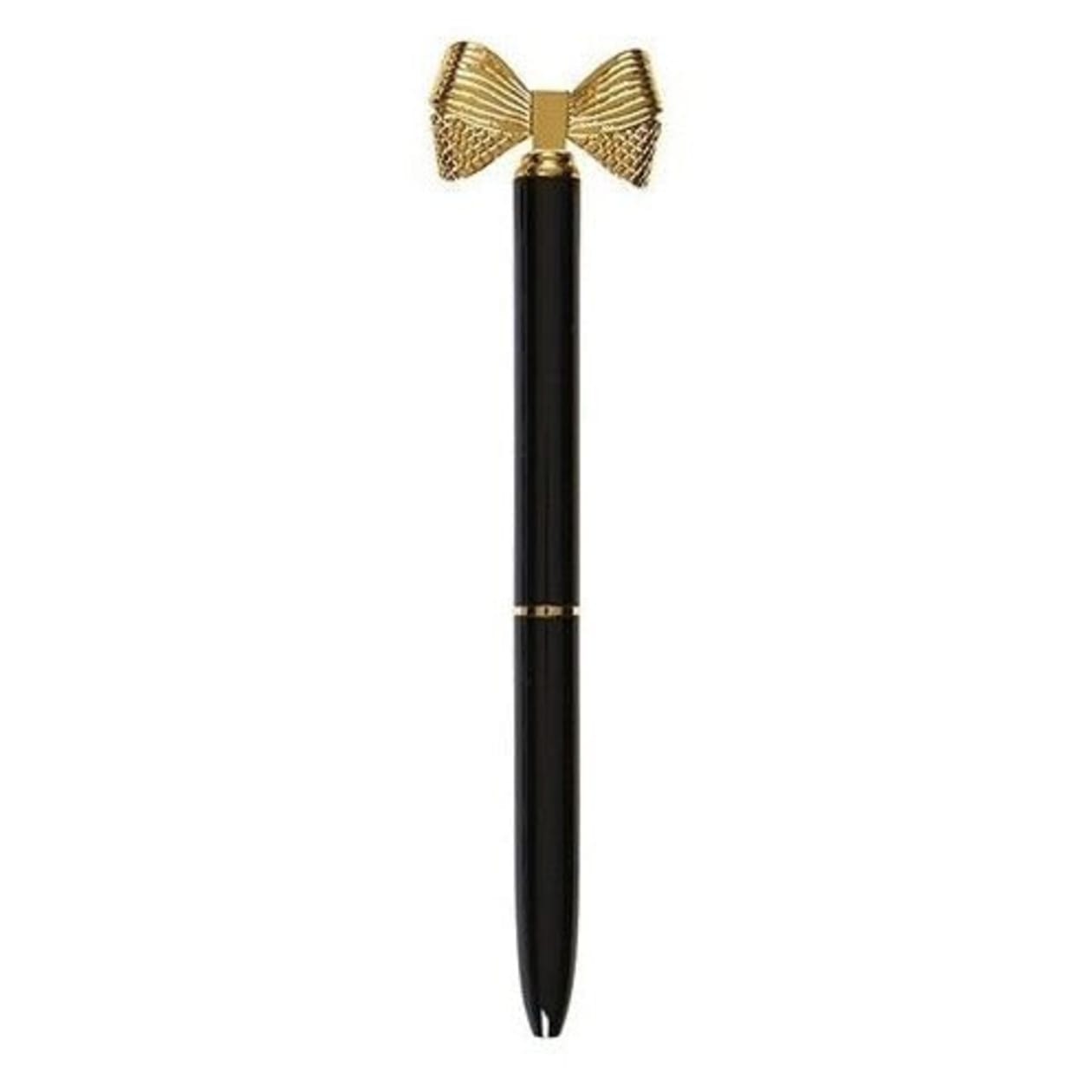 Pretty Refillable Bow Pen |  Black and Metallic Gold Single Pen